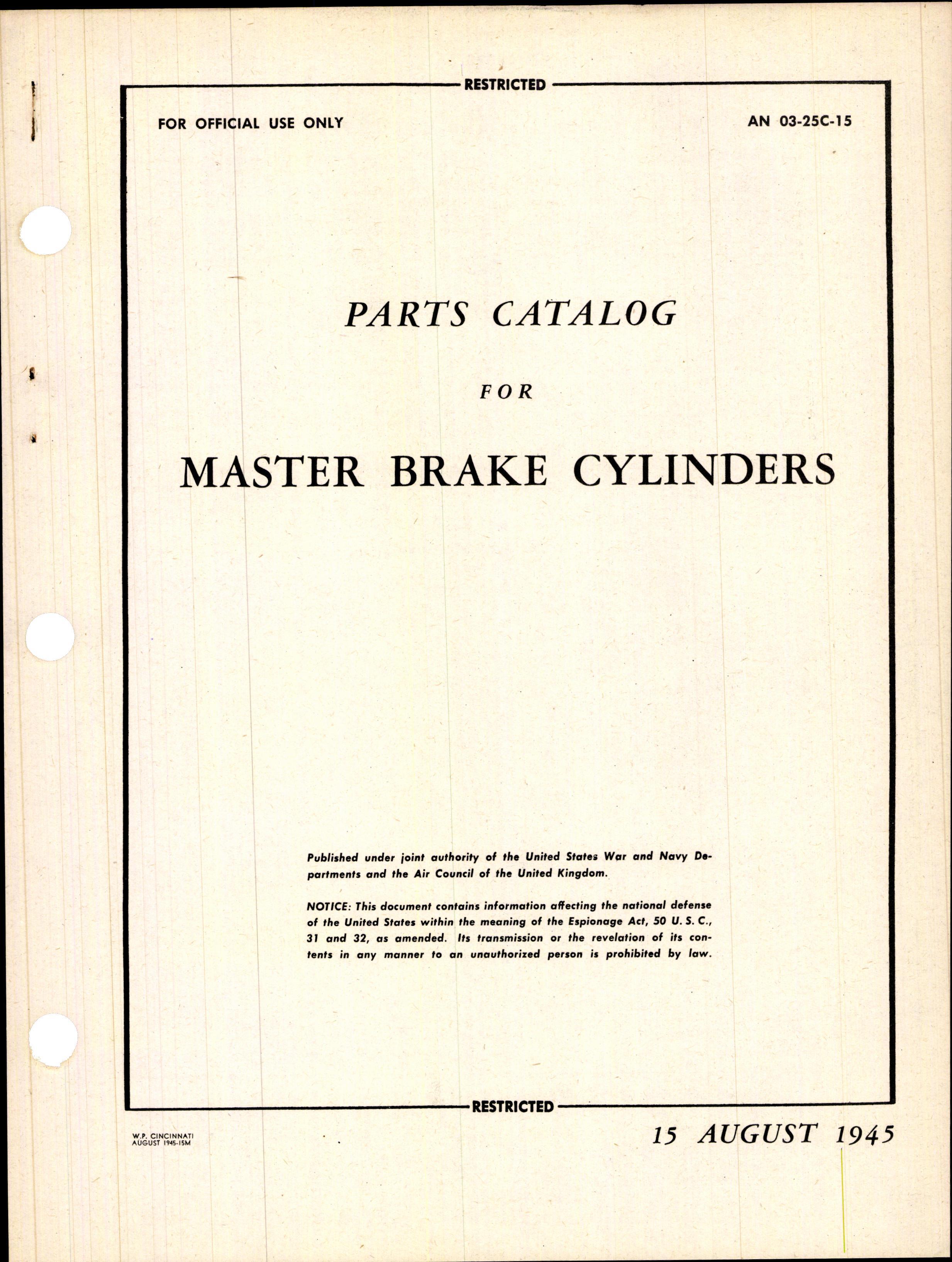 Sample page 5 from AirCorps Library document: Parts Catalog for Bendix Master Brake Cylinders