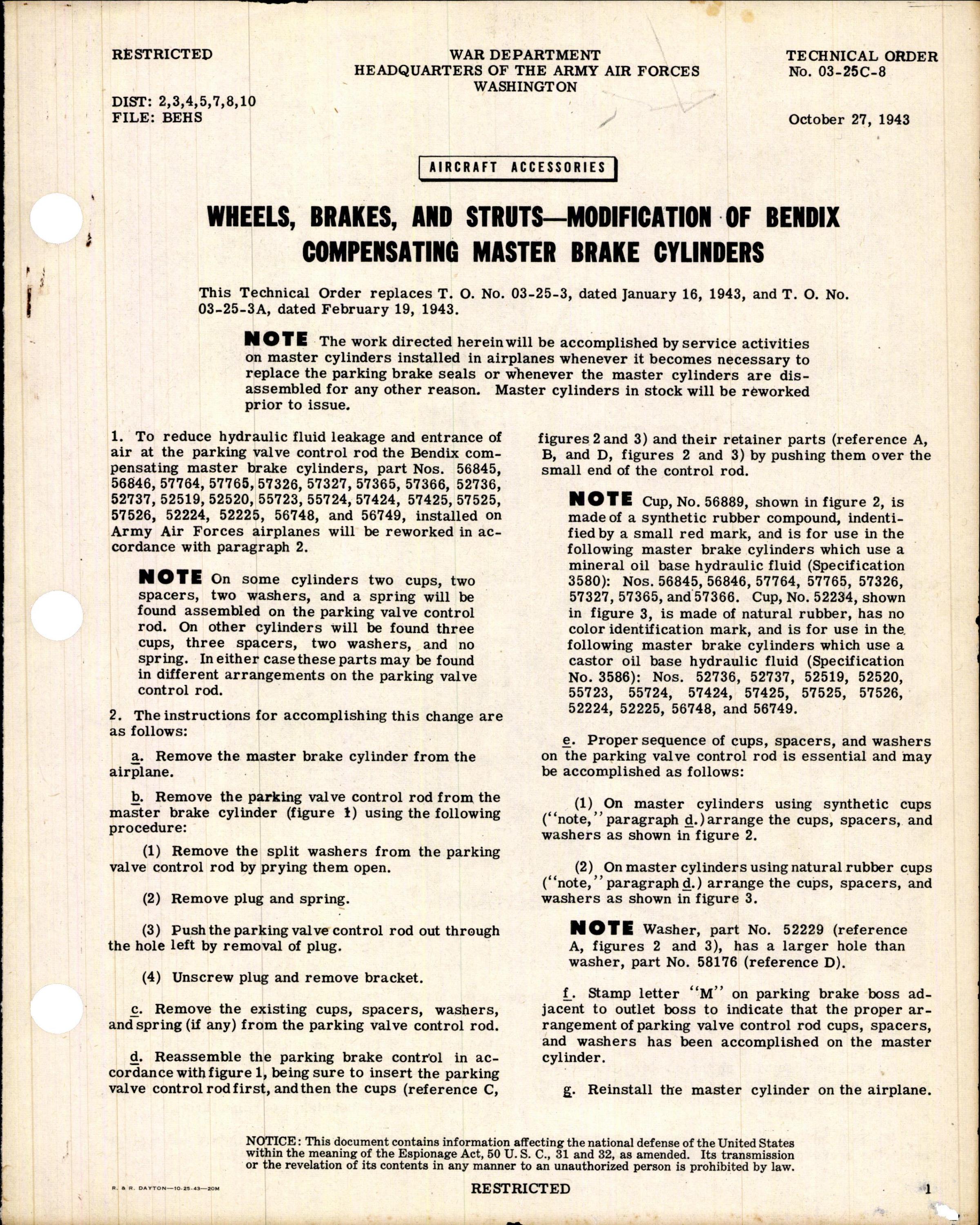 Sample page 1 from AirCorps Library document: Modification of Bendix Compensating Master Brake Cylinders