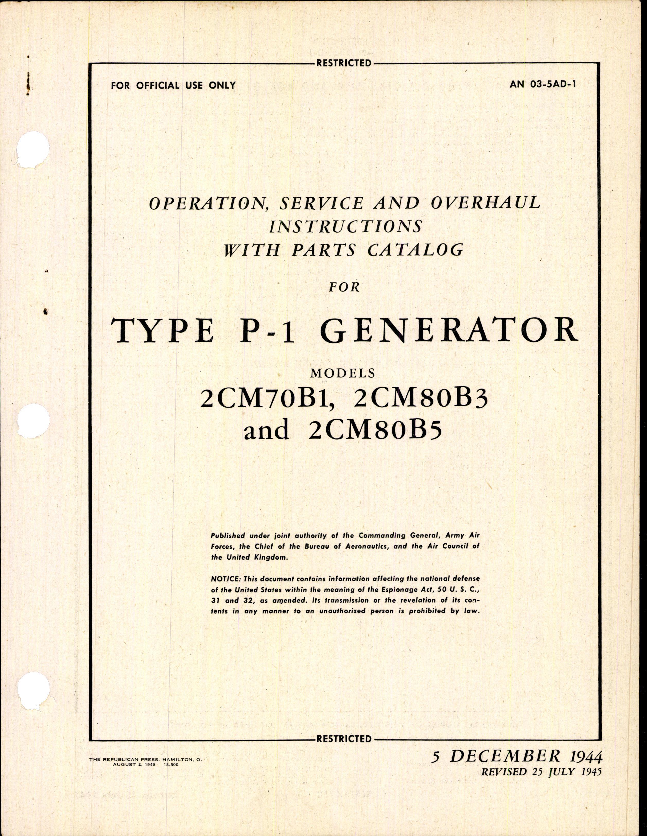 Sample page 3 from AirCorps Library document: Instructions with Parts Catalog for Type P-1 Generator