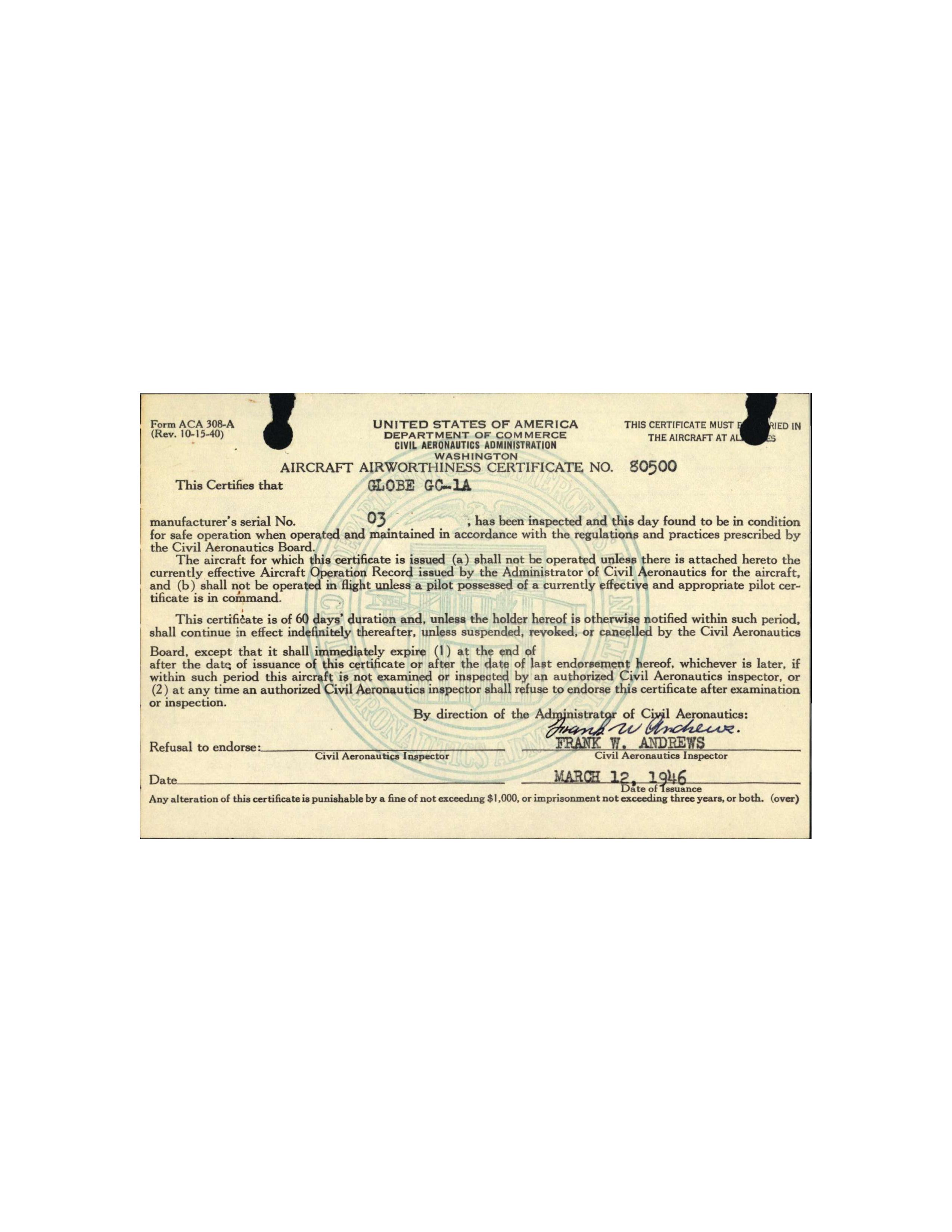 Sample page 3 from AirCorps Library document: Technical Information for Serial Number 03