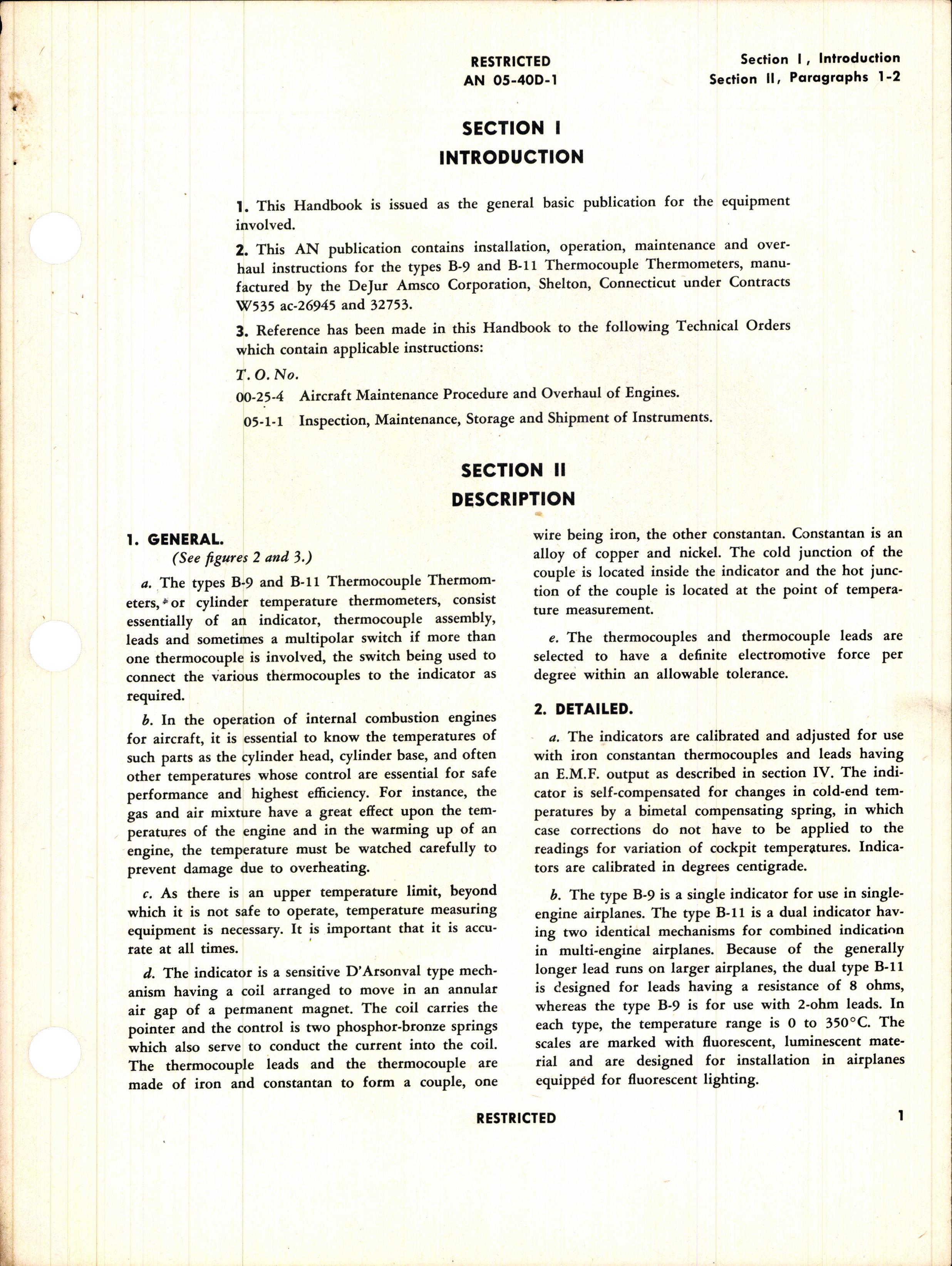 Sample page 5 from AirCorps Library document: Operation, Service, and Overhaul Instructions with Parts Catalog for Type B-9 and B-11 Thermocouple Thermometers