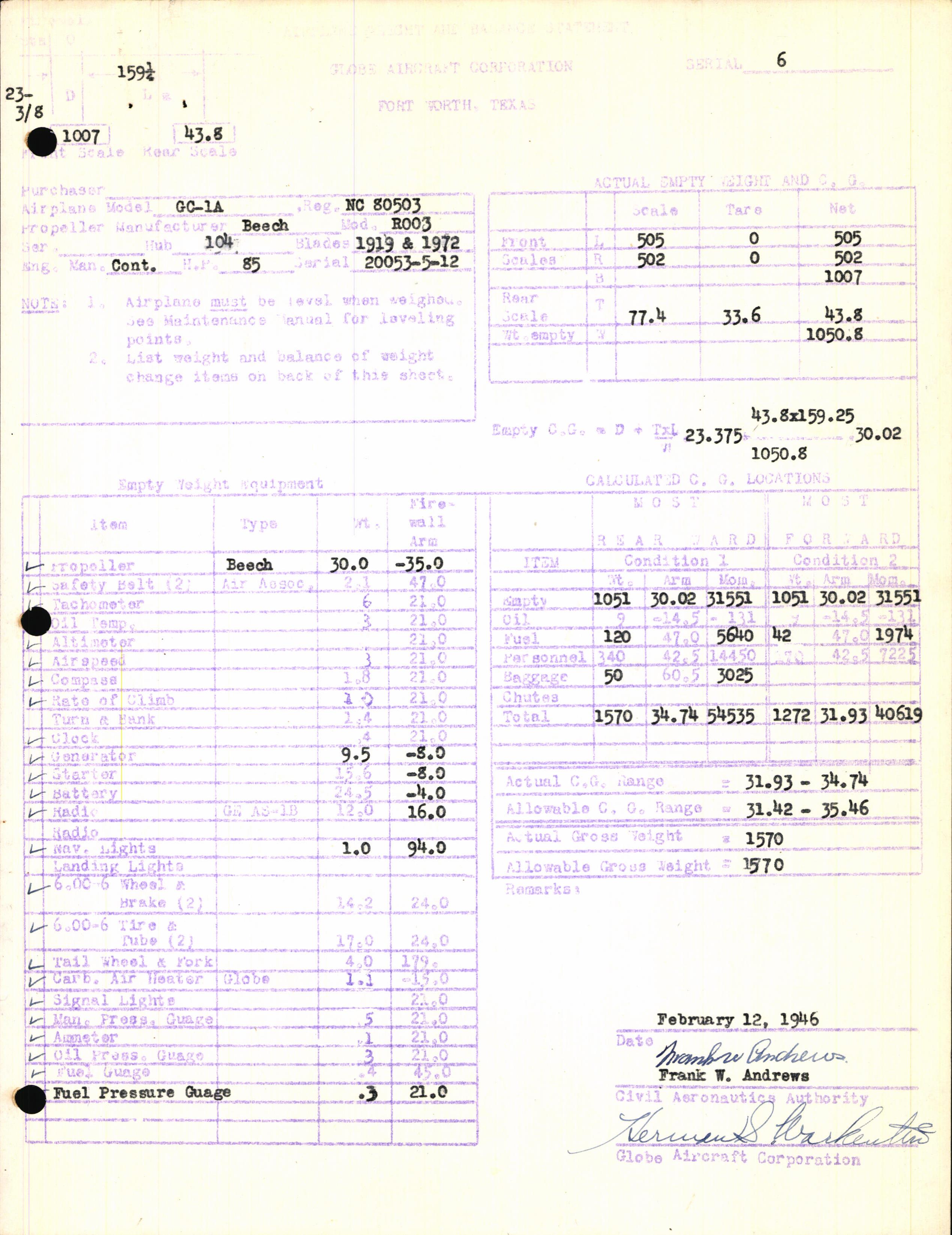 Sample page 5 from AirCorps Library document: Technical Information for Serial Number 06