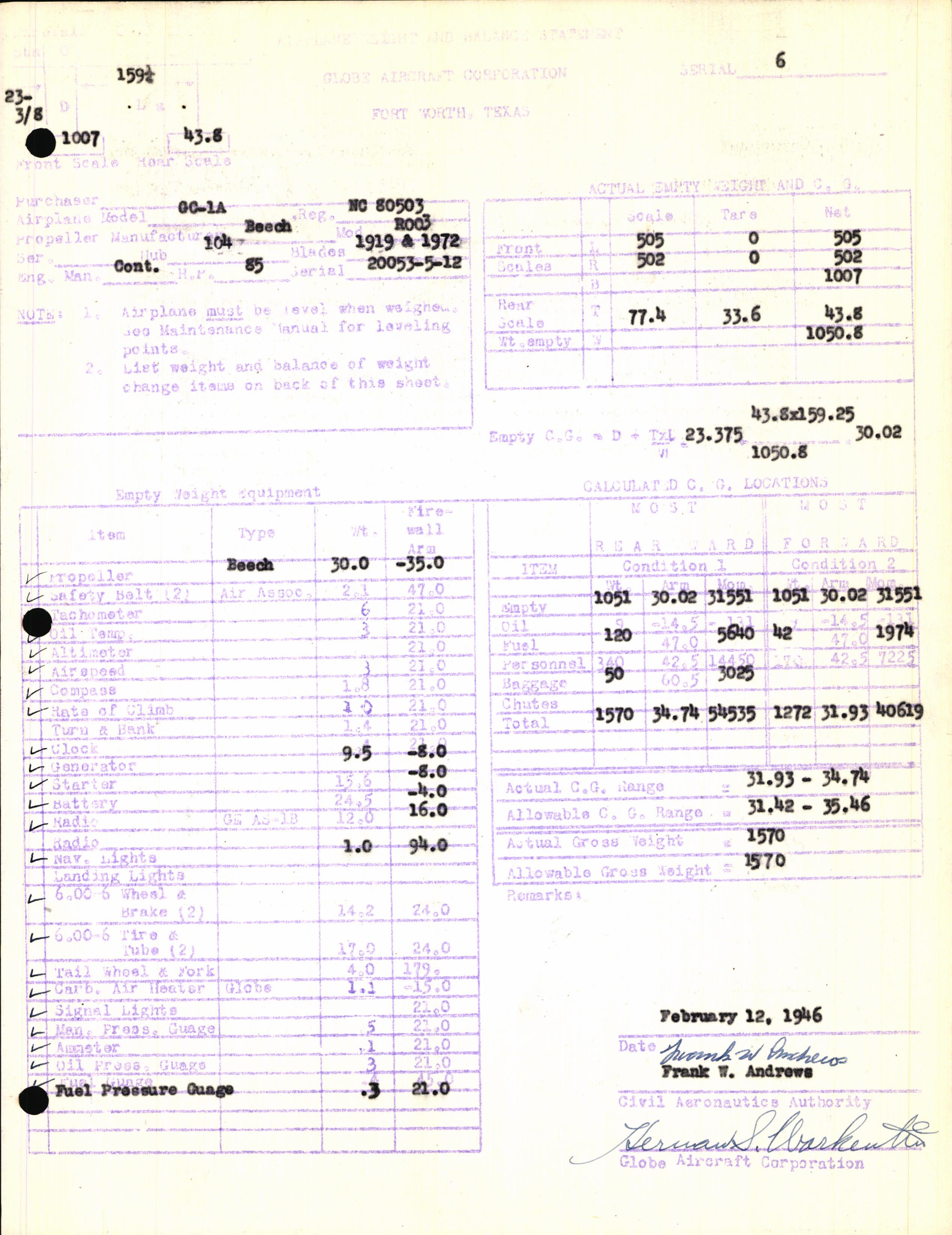 Sample page 7 from AirCorps Library document: Technical Information for Serial Number 06