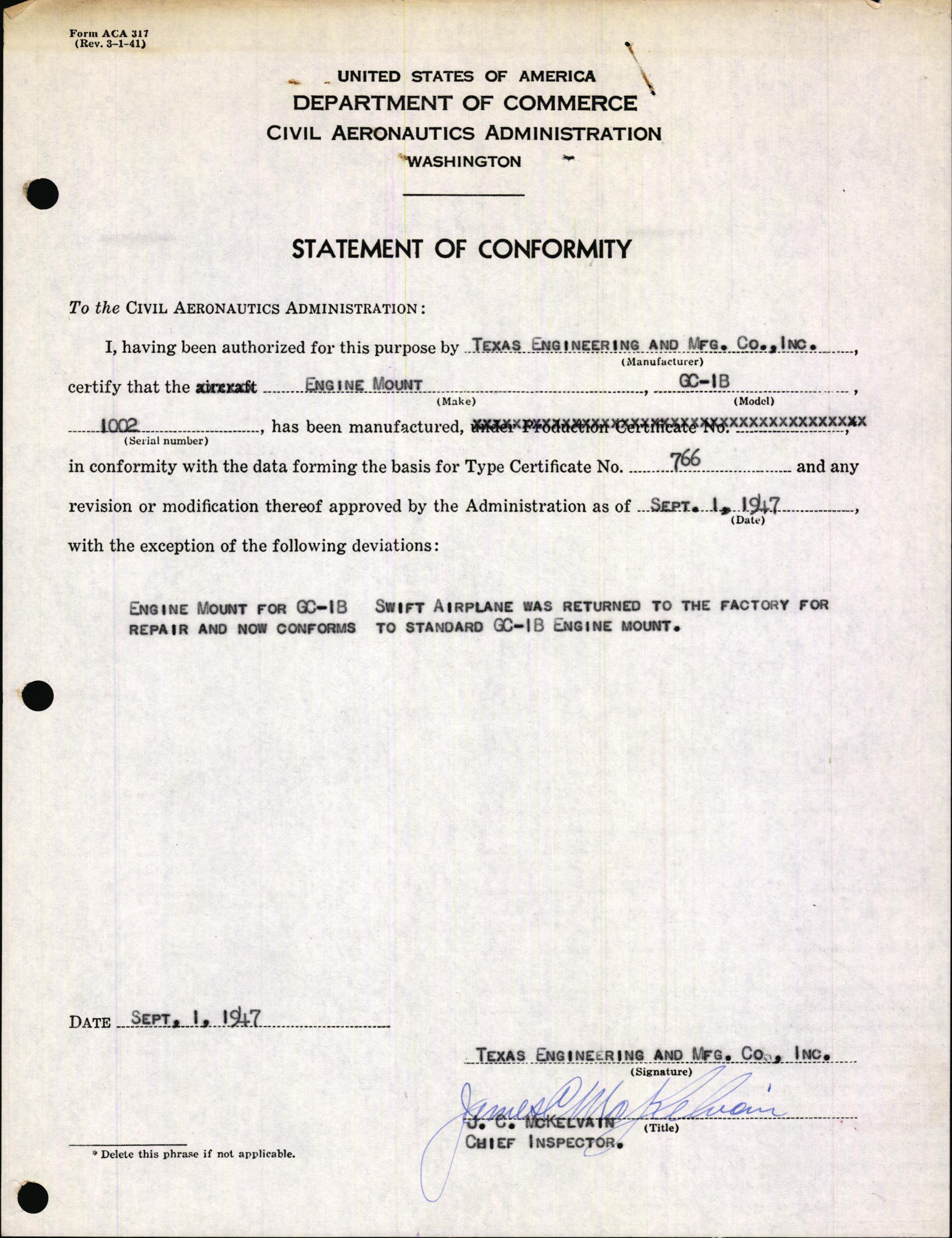 Sample page 3 from AirCorps Library document: Technical Information for Serial Number 1002