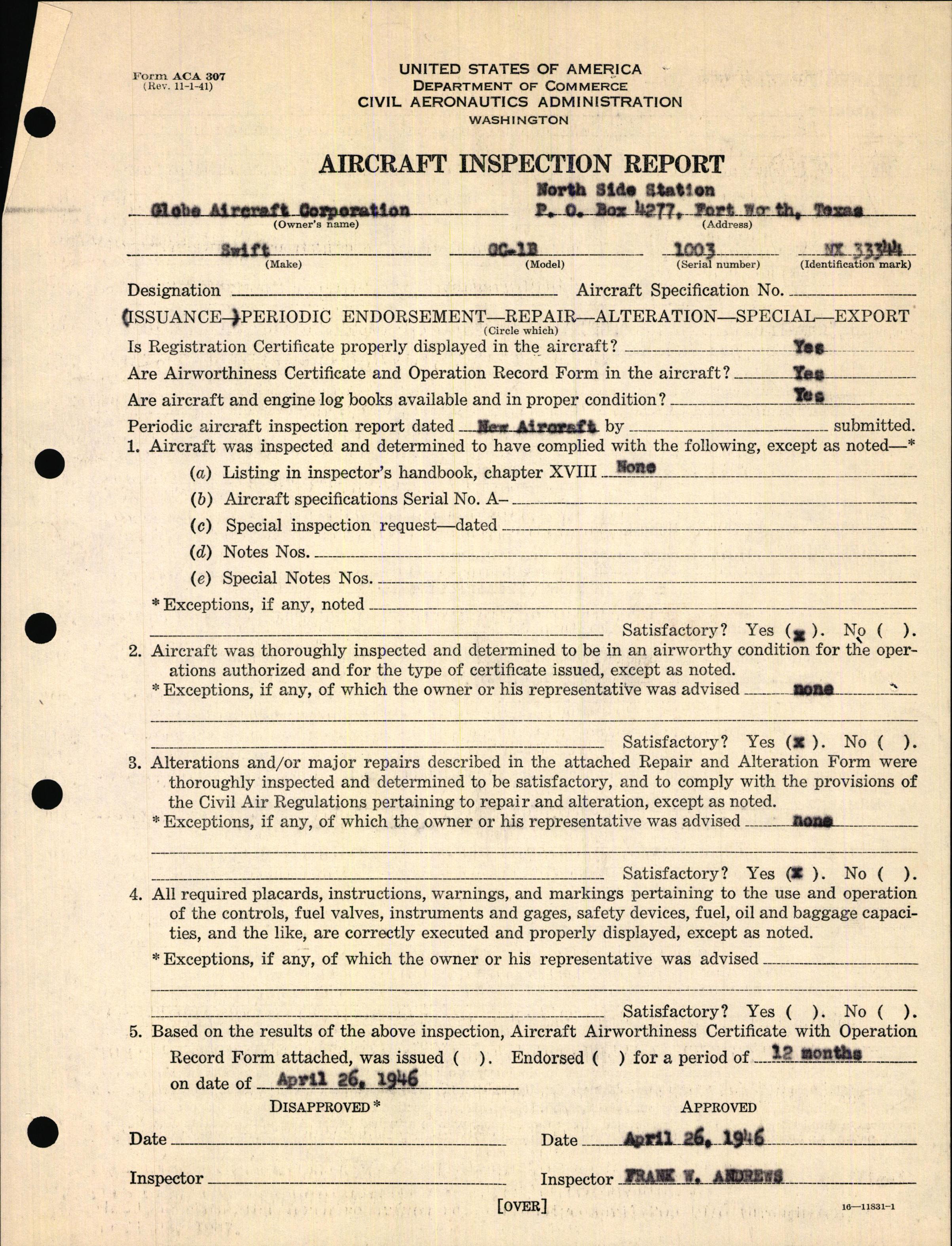 Sample page 5 from AirCorps Library document: Technical Information for Serial Number 1003
