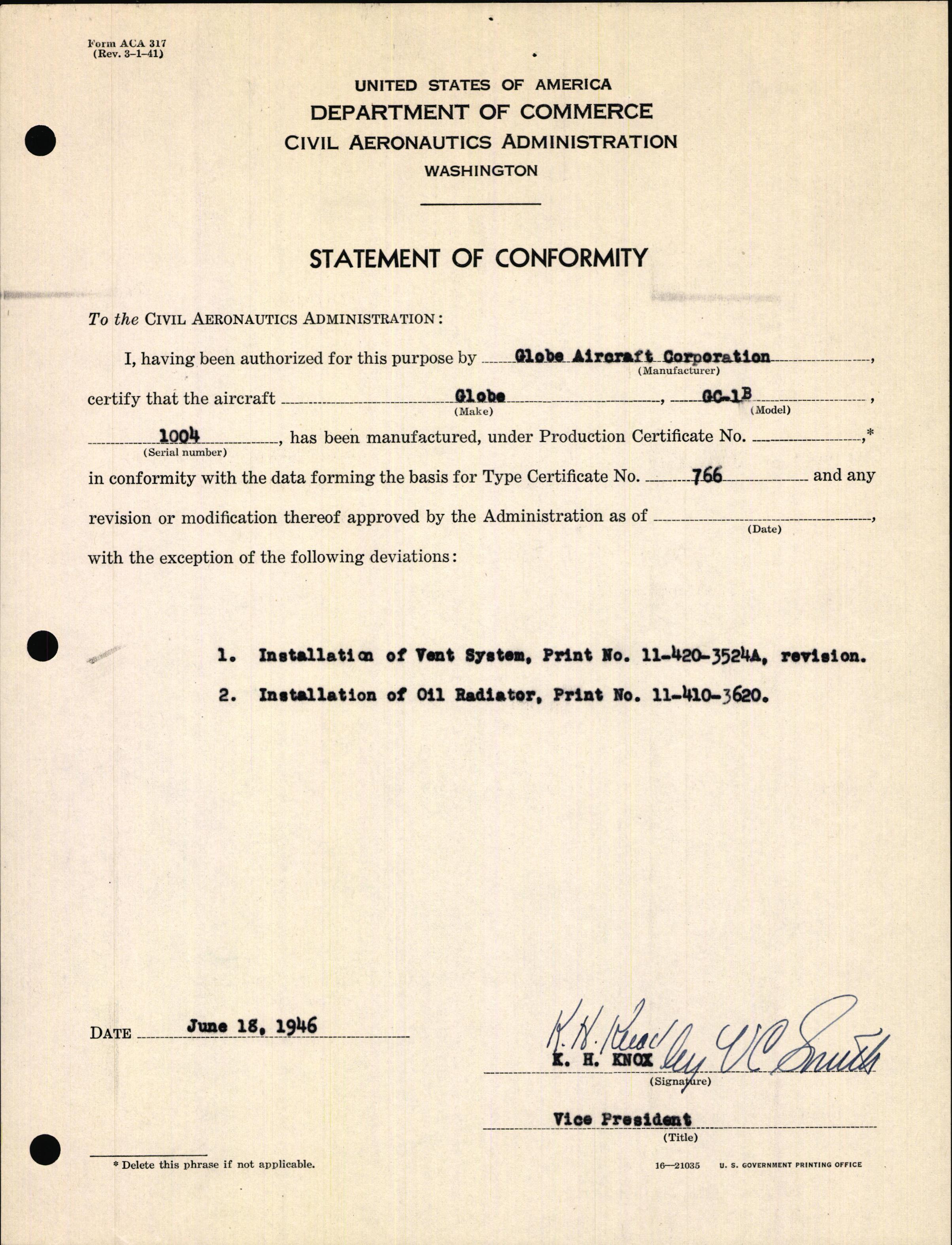 Sample page 5 from AirCorps Library document: Technical Information for Serial Number 1004