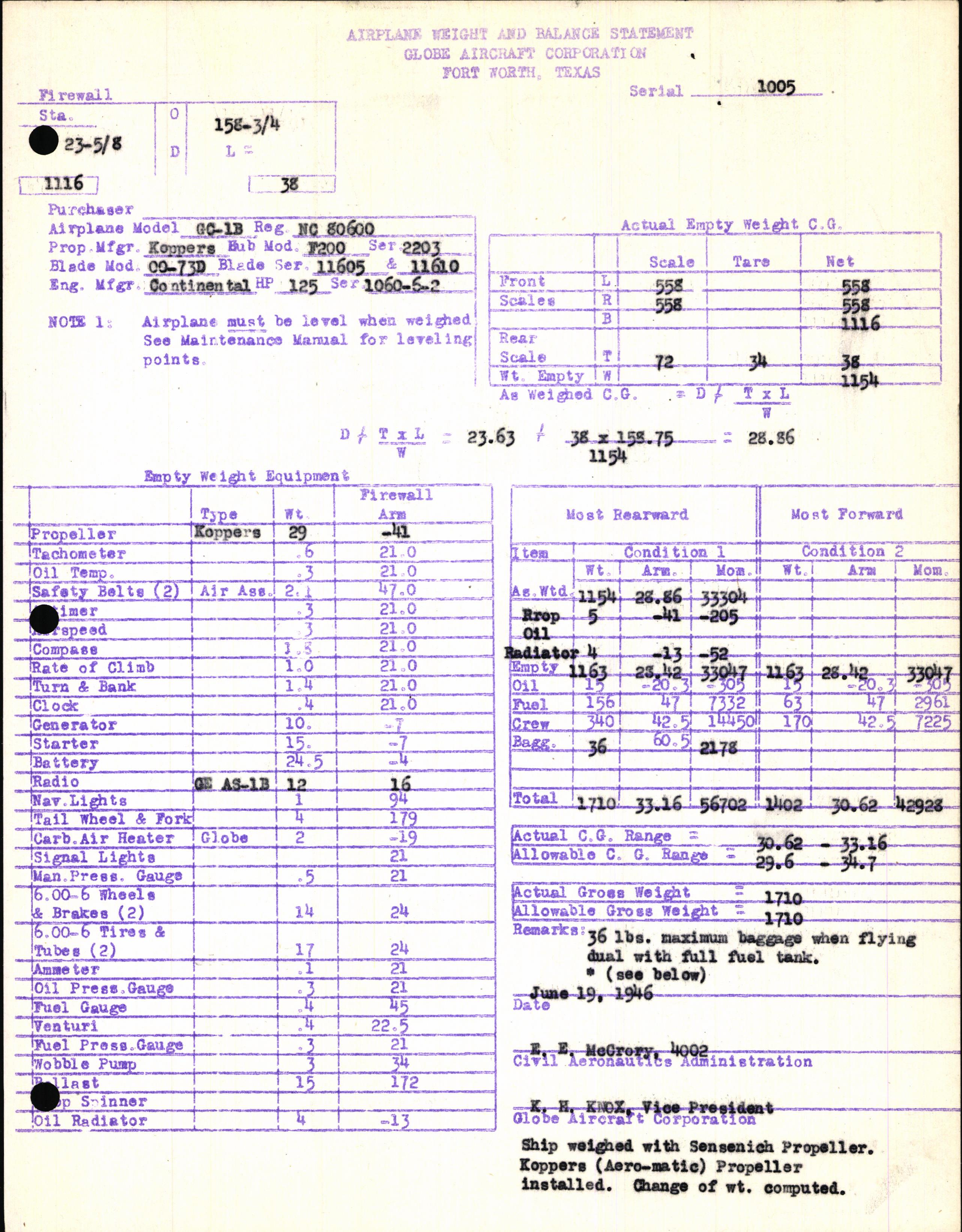 Sample page 5 from AirCorps Library document: Technical Information for Serial Number 1005