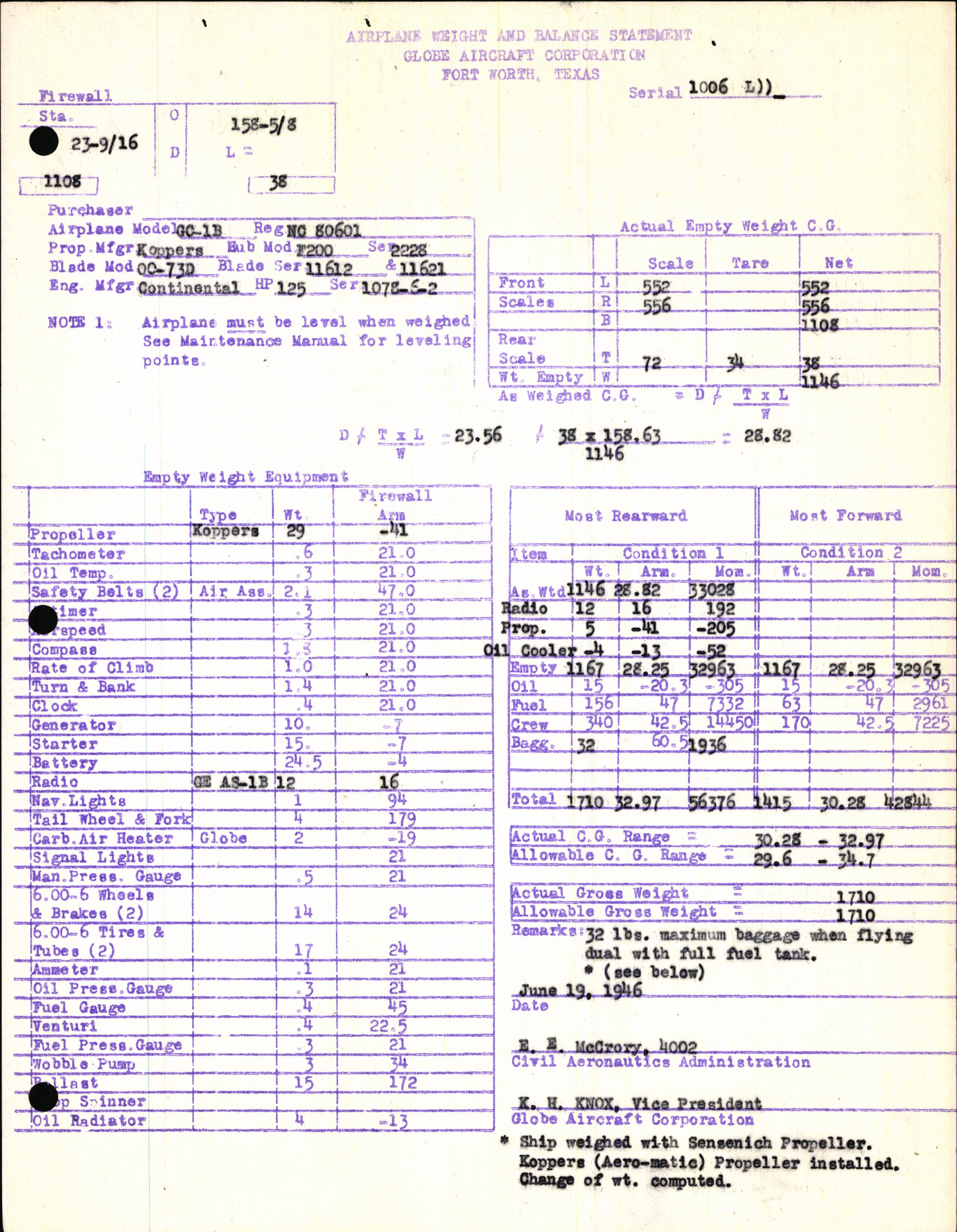 Sample page 5 from AirCorps Library document: Technical Information for Serial Number 1006