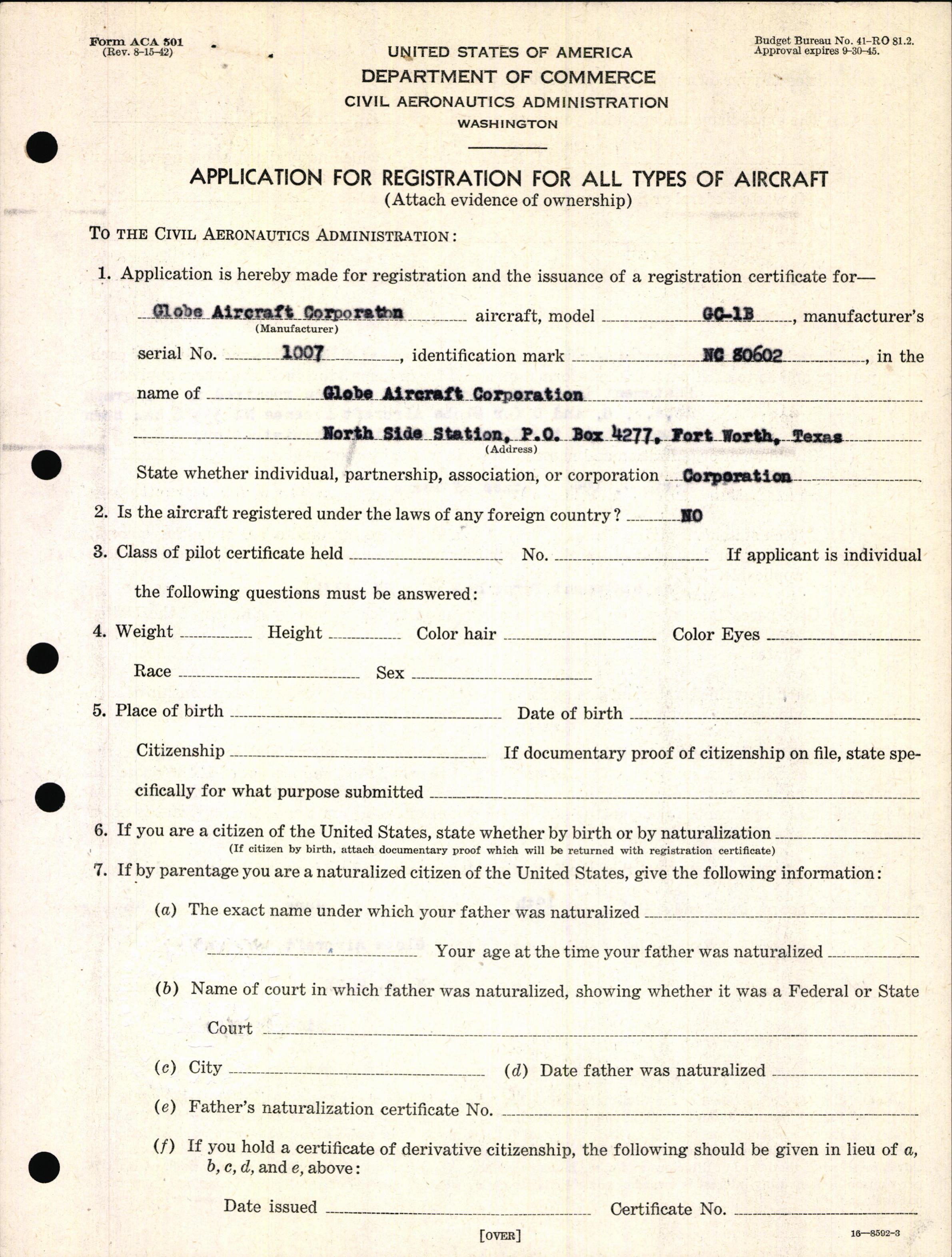 Sample page 3 from AirCorps Library document: Technical Information for Serial Number 1007