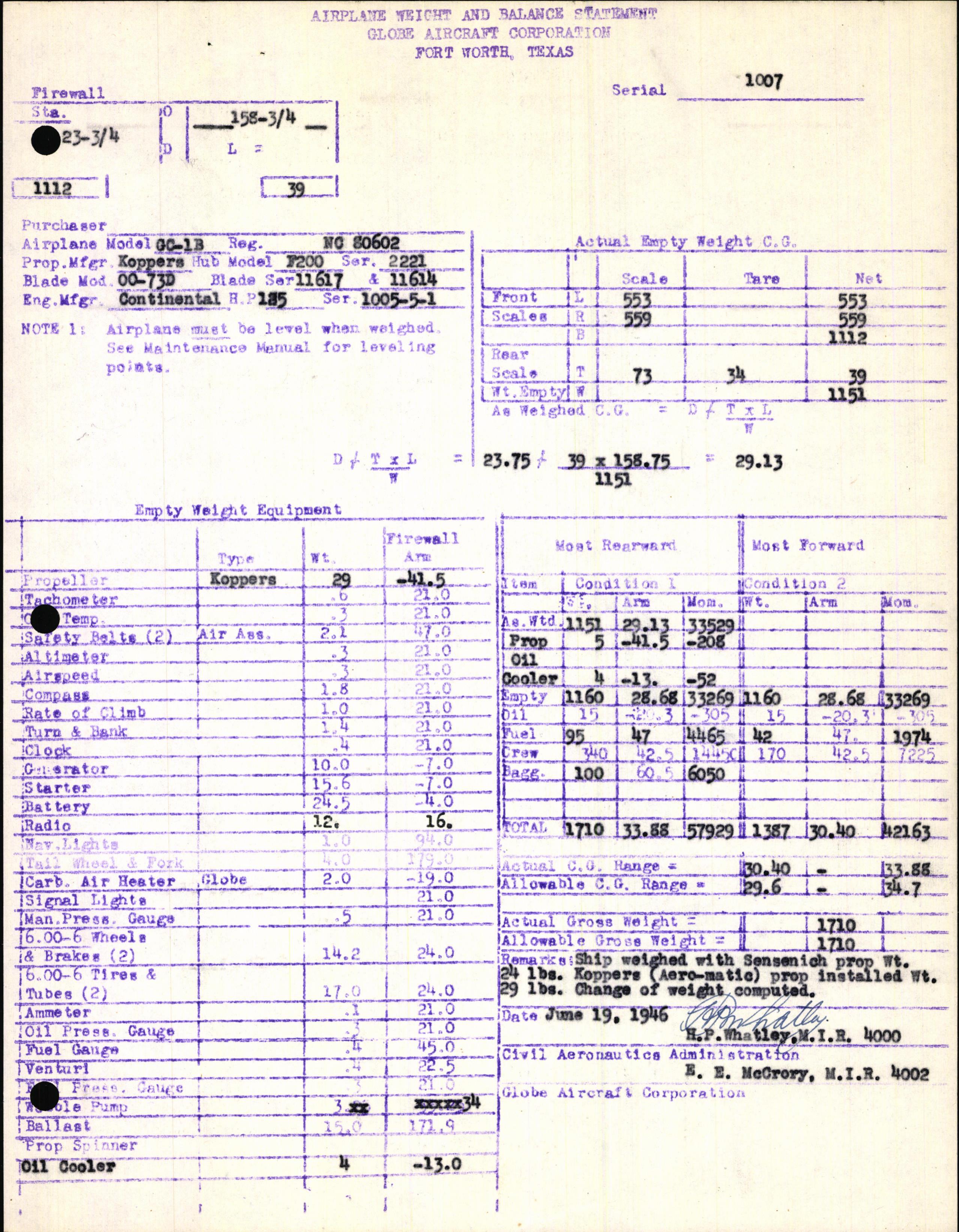 Sample page 5 from AirCorps Library document: Technical Information for Serial Number 1007