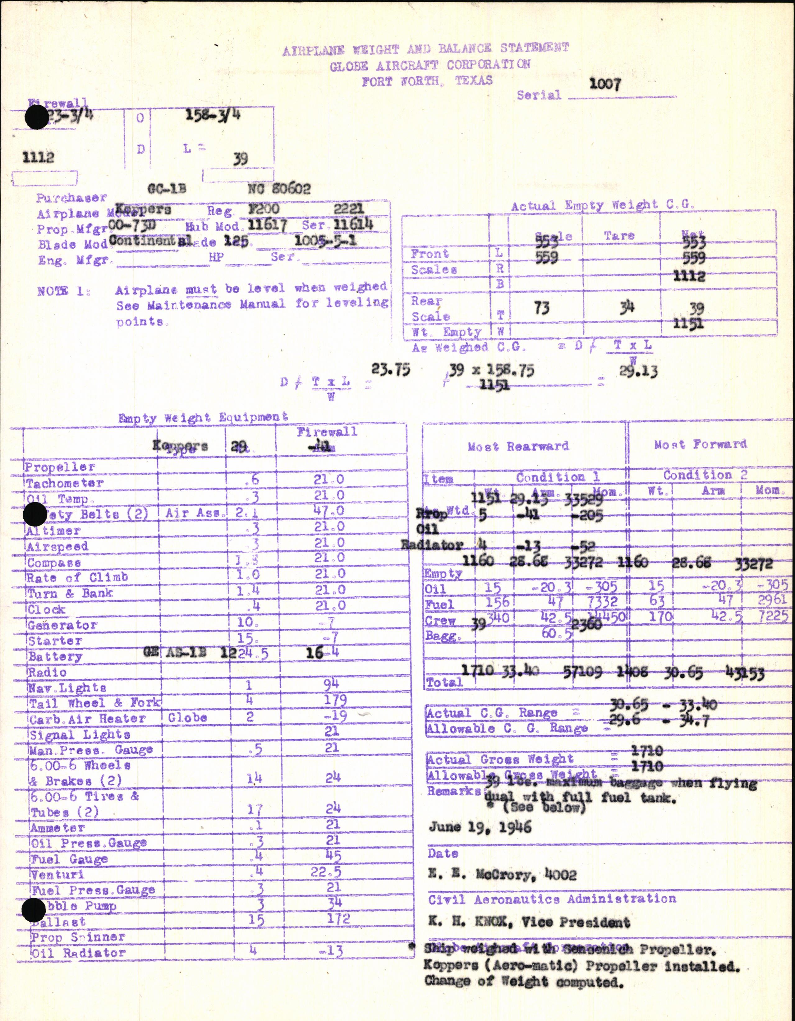 Sample page 7 from AirCorps Library document: Technical Information for Serial Number 1007