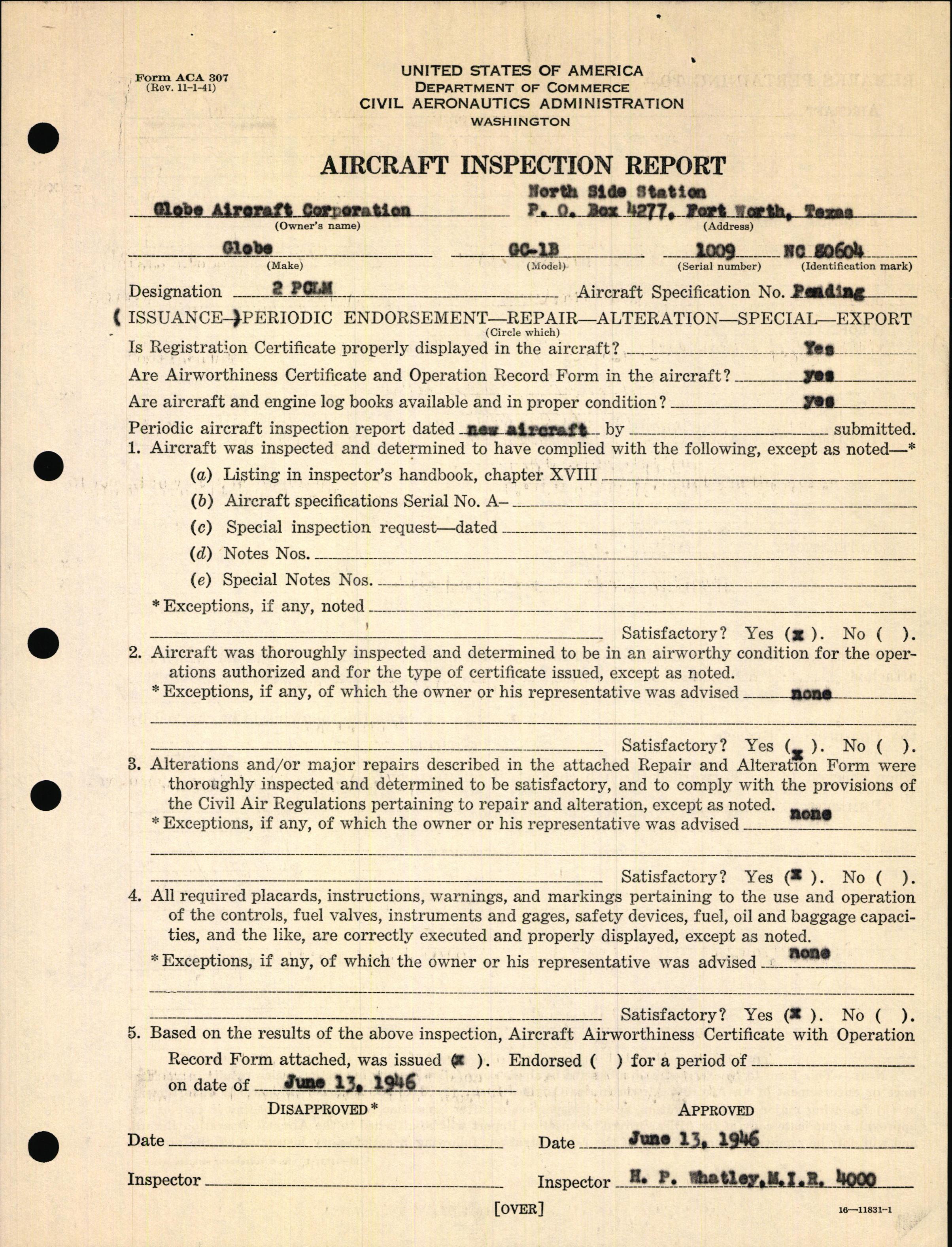 Sample page 7 from AirCorps Library document: Technical Information for Serial Number 1009