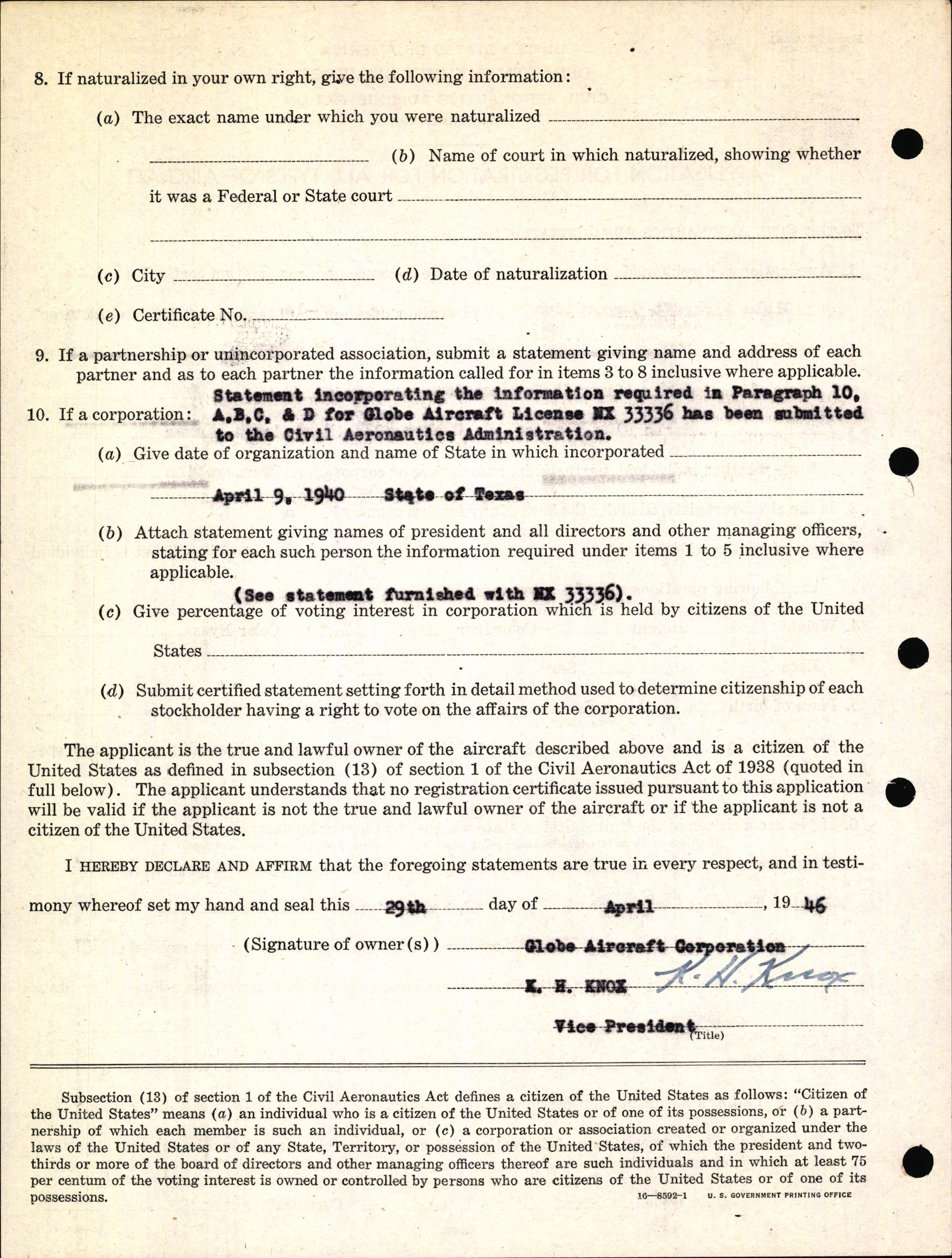 Sample page 10 from AirCorps Library document: Technical Information for Serial Number 100