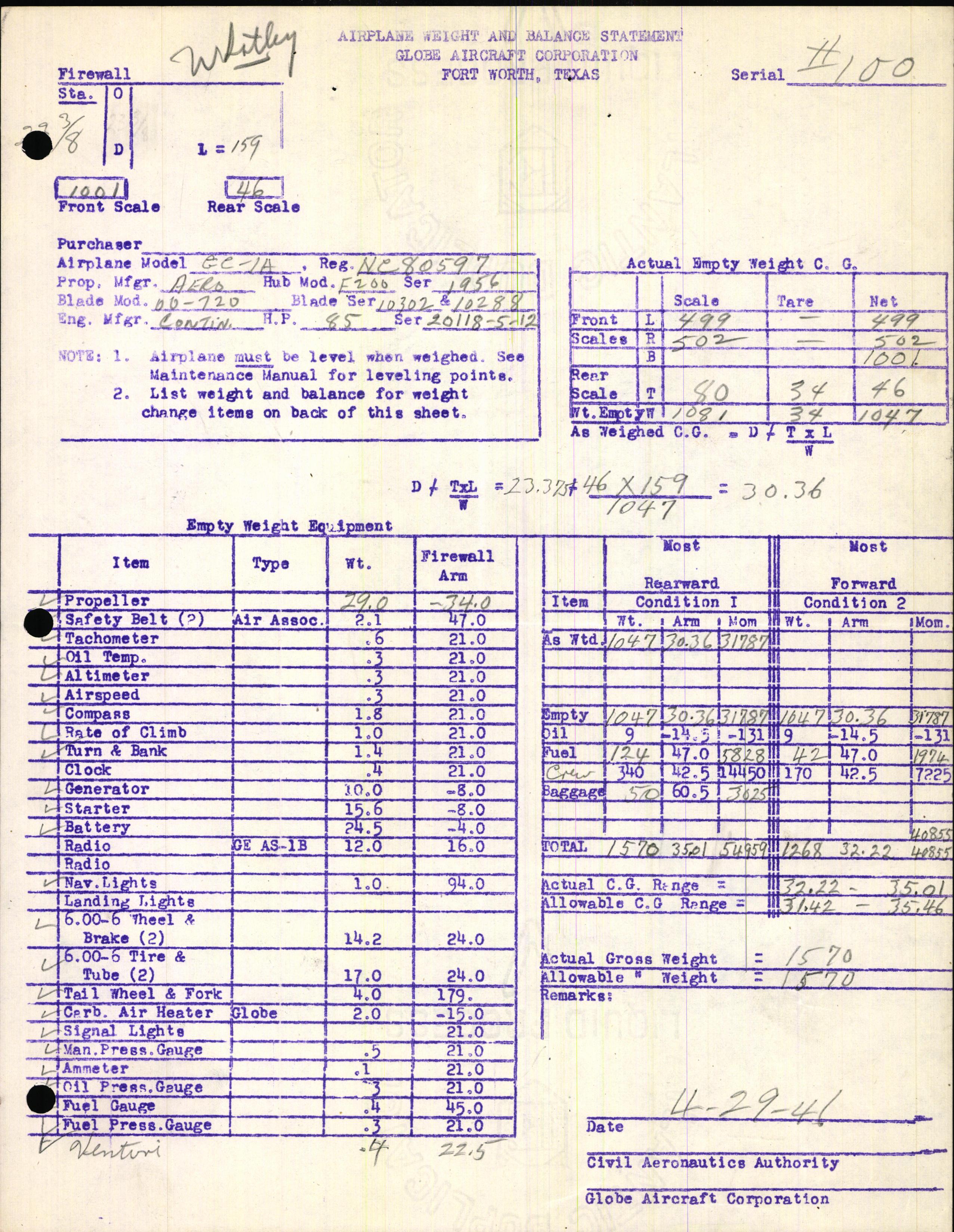 Sample page 11 from AirCorps Library document: Technical Information for Serial Number 100