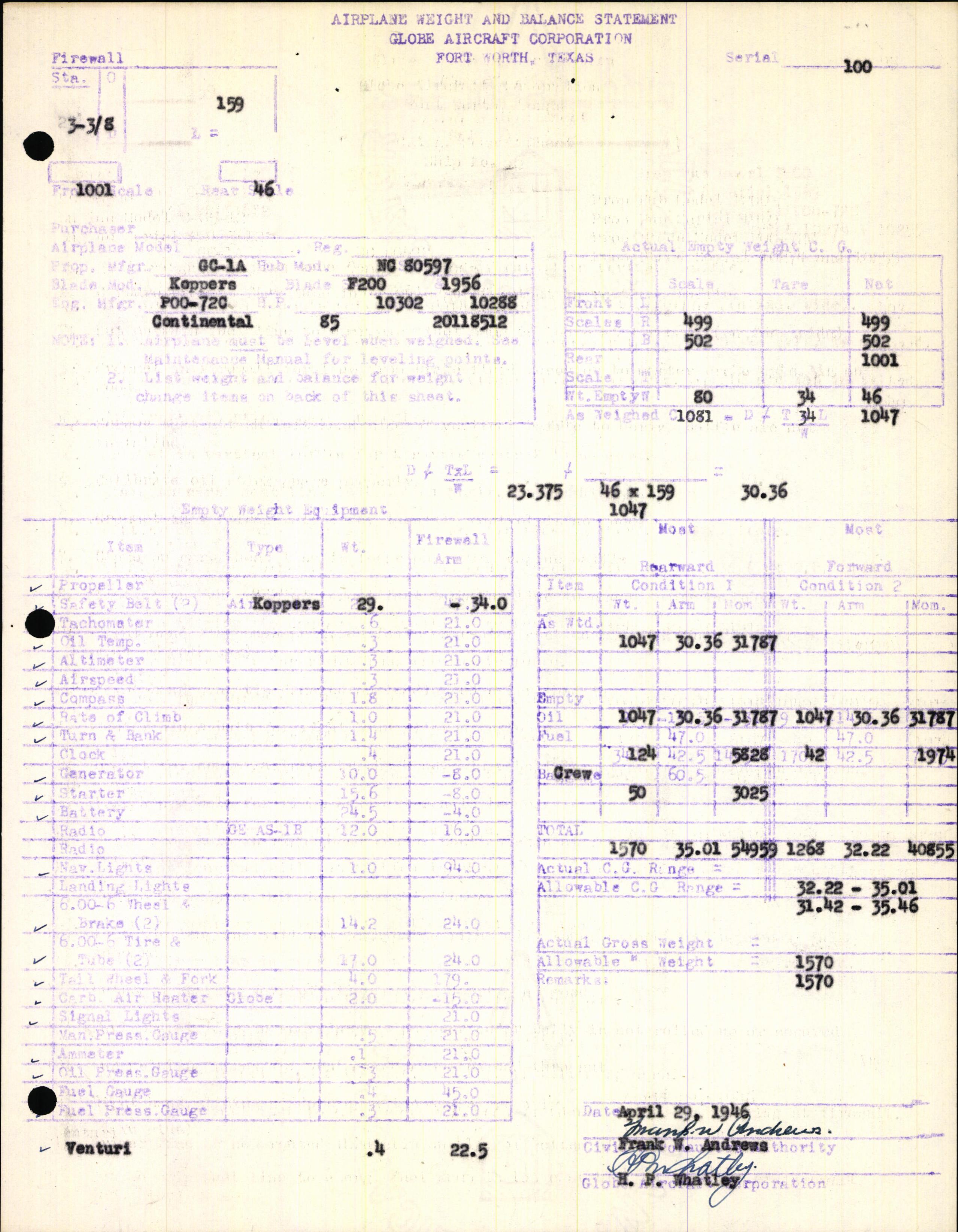 Sample page 13 from AirCorps Library document: Technical Information for Serial Number 100