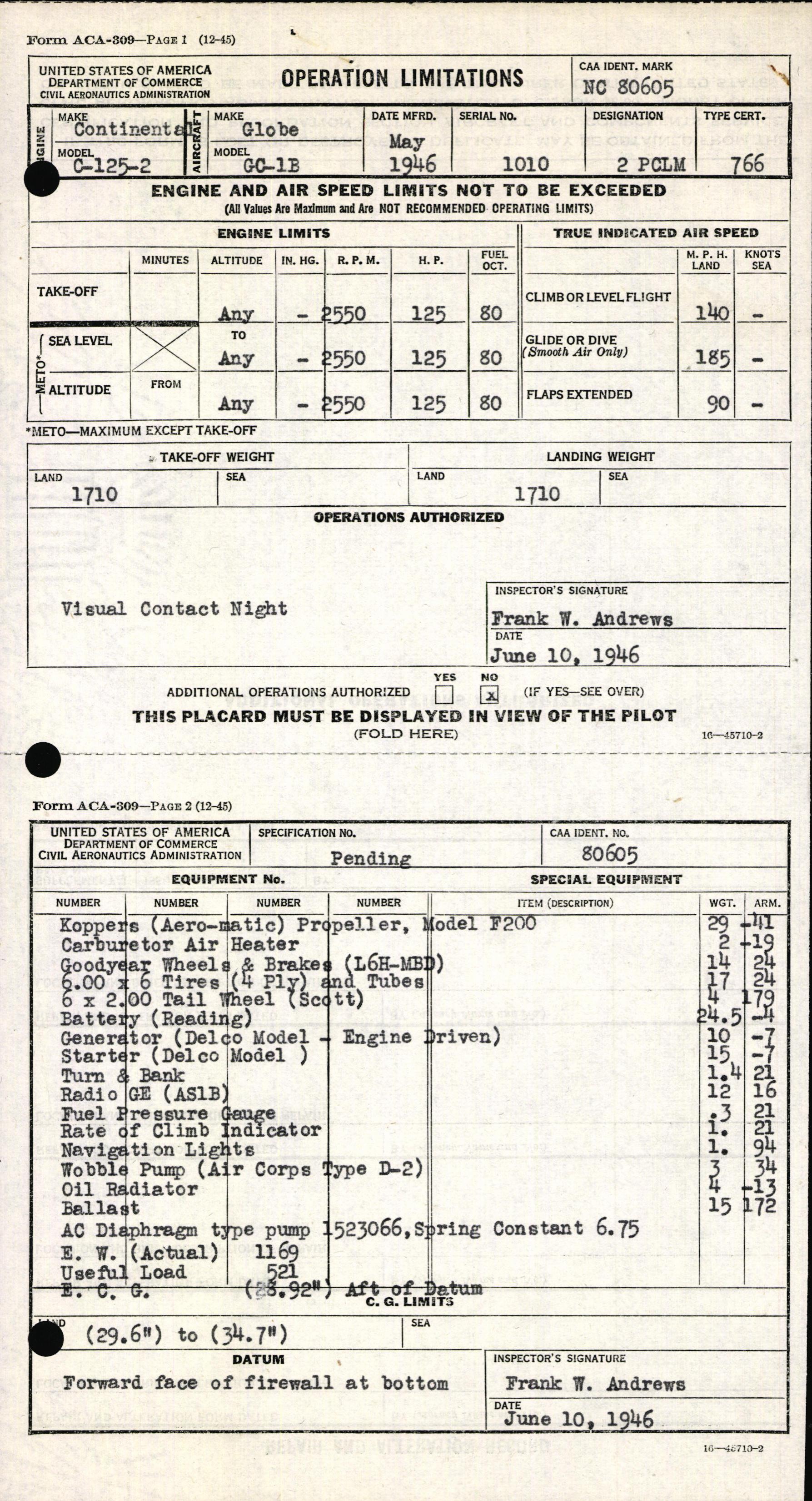 Sample page 3 from AirCorps Library document: Technical Information for Serial Number 1010