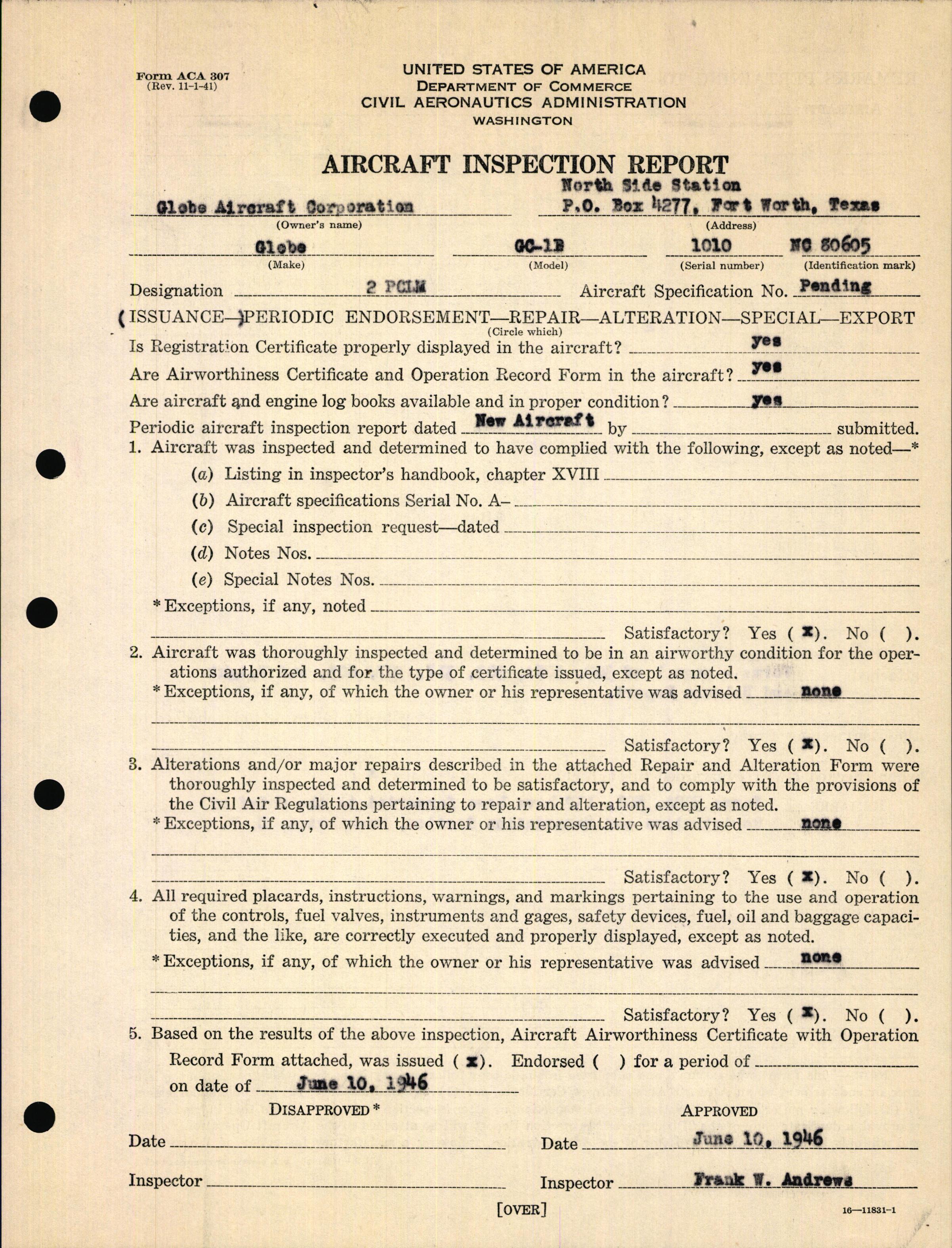 Sample page 5 from AirCorps Library document: Technical Information for Serial Number 1010