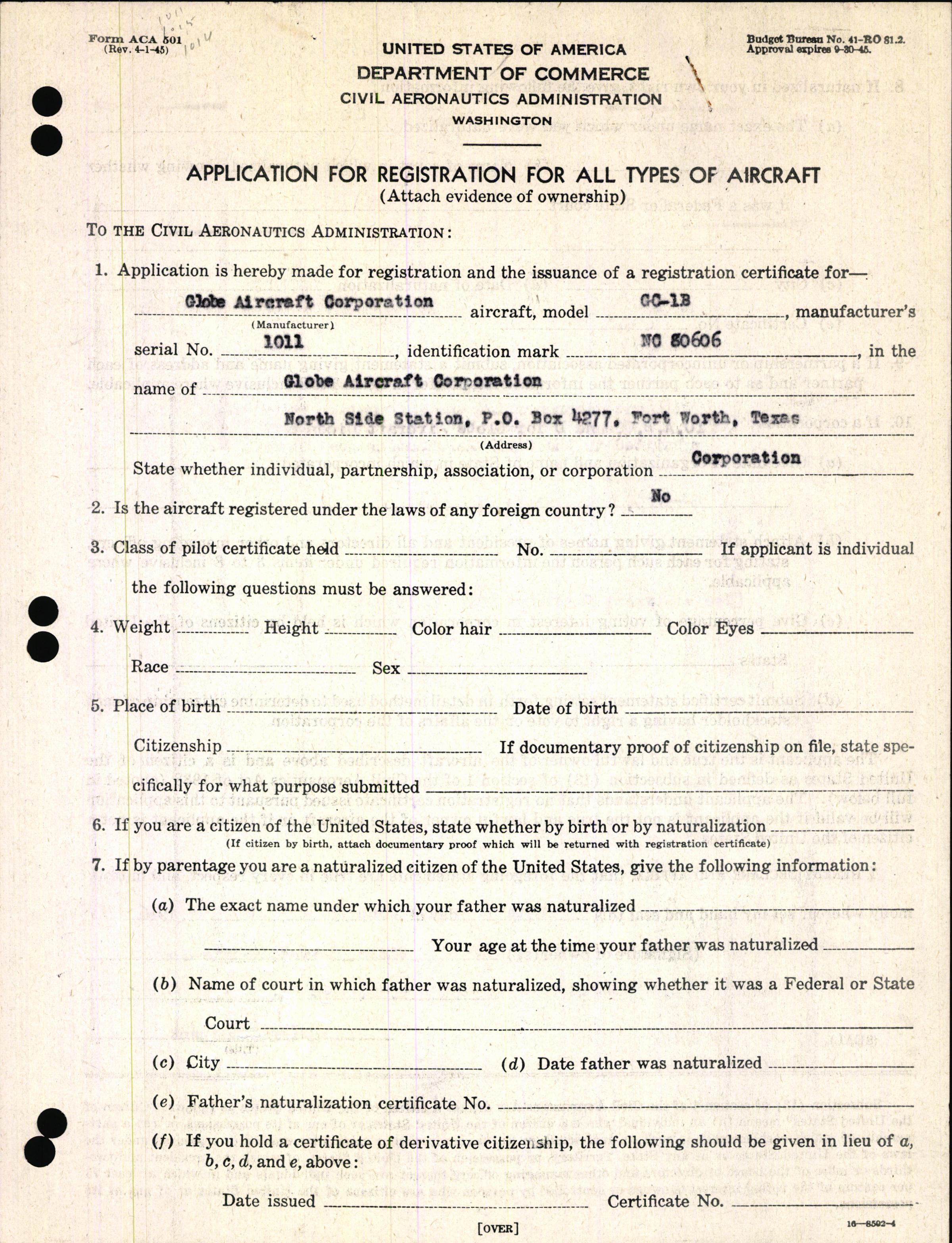 Sample page 3 from AirCorps Library document: Technical Information for Serial Number 1011