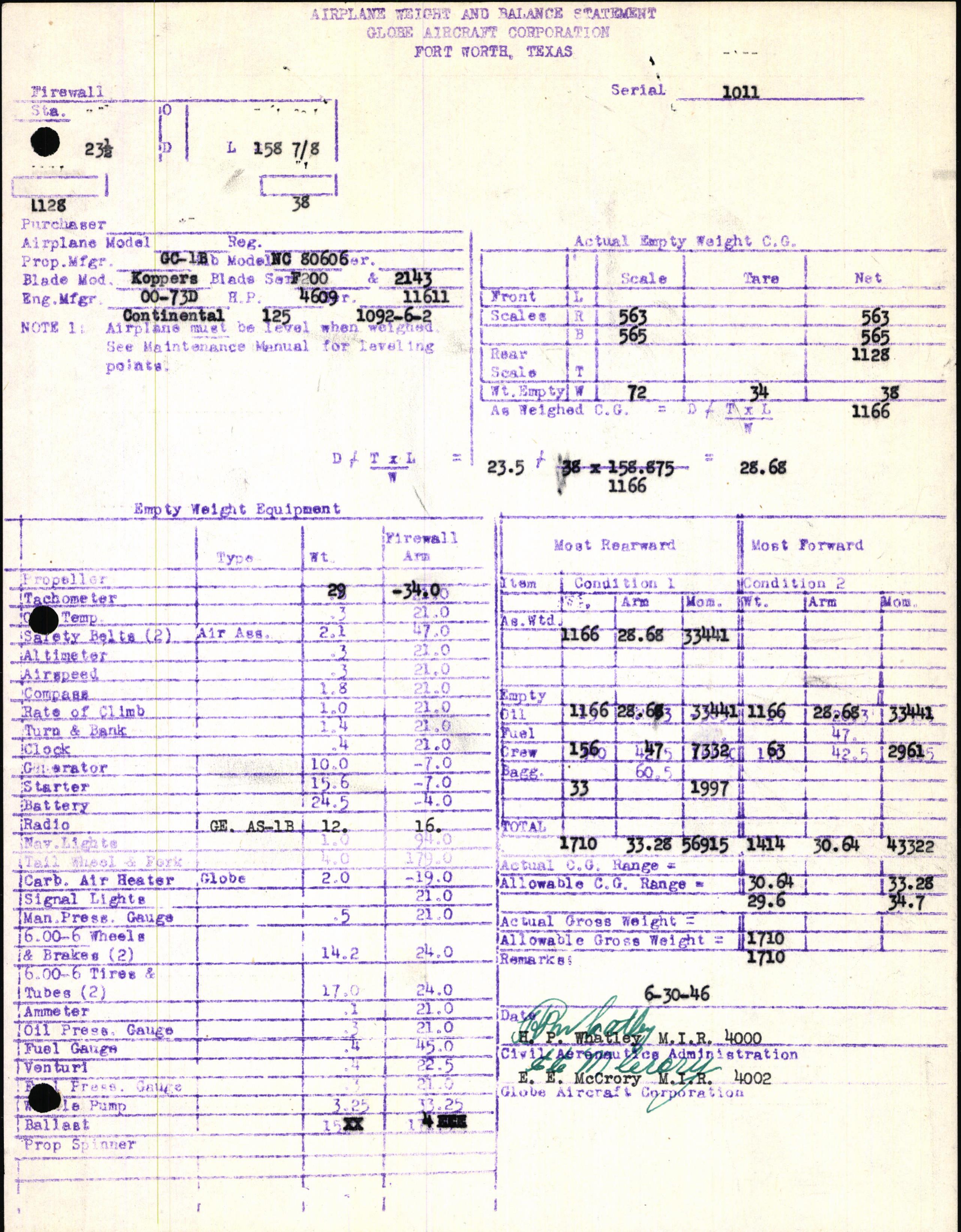 Sample page 7 from AirCorps Library document: Technical Information for Serial Number 1011