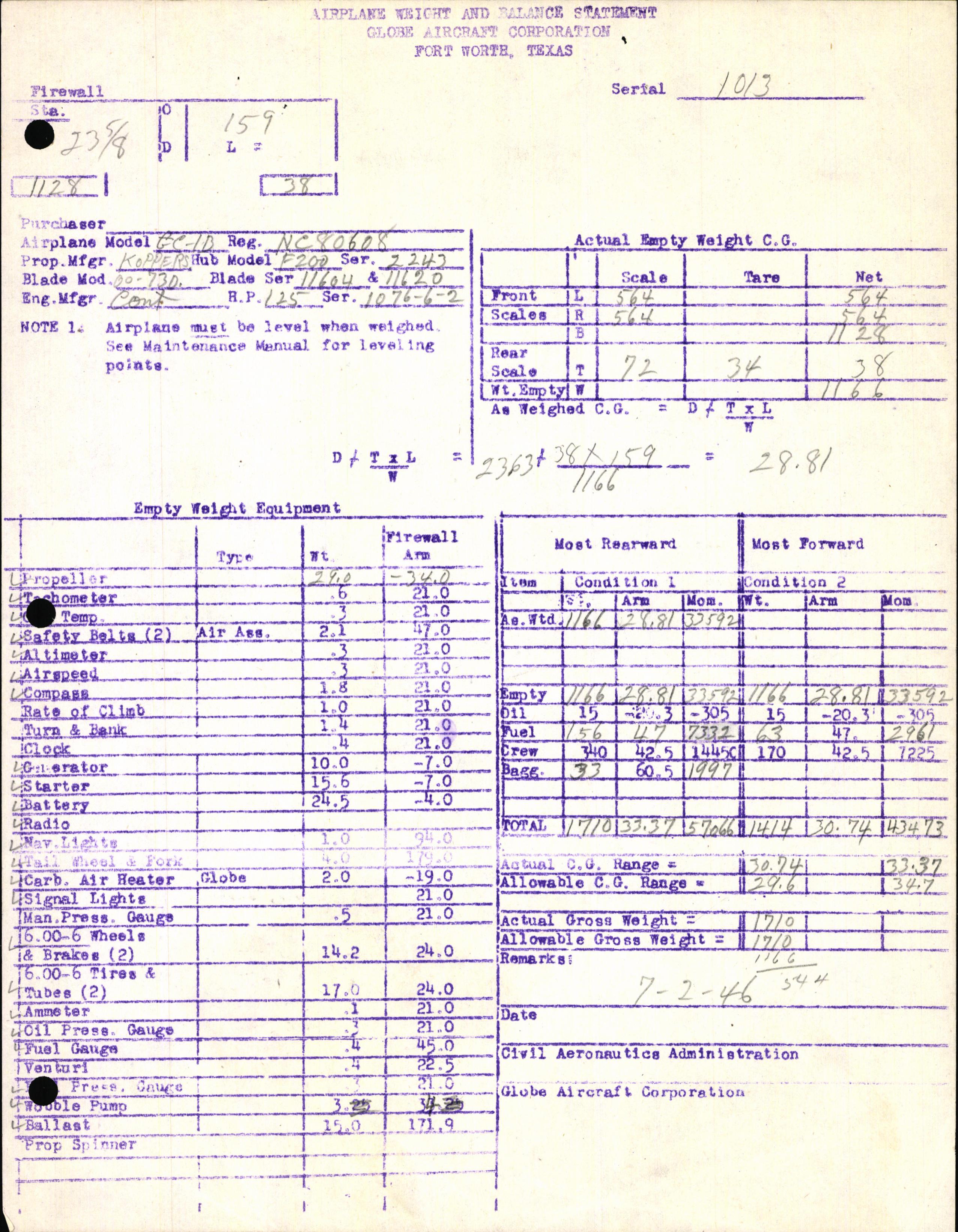 Sample page 5 from AirCorps Library document: Technical Information for Serial Number 1013