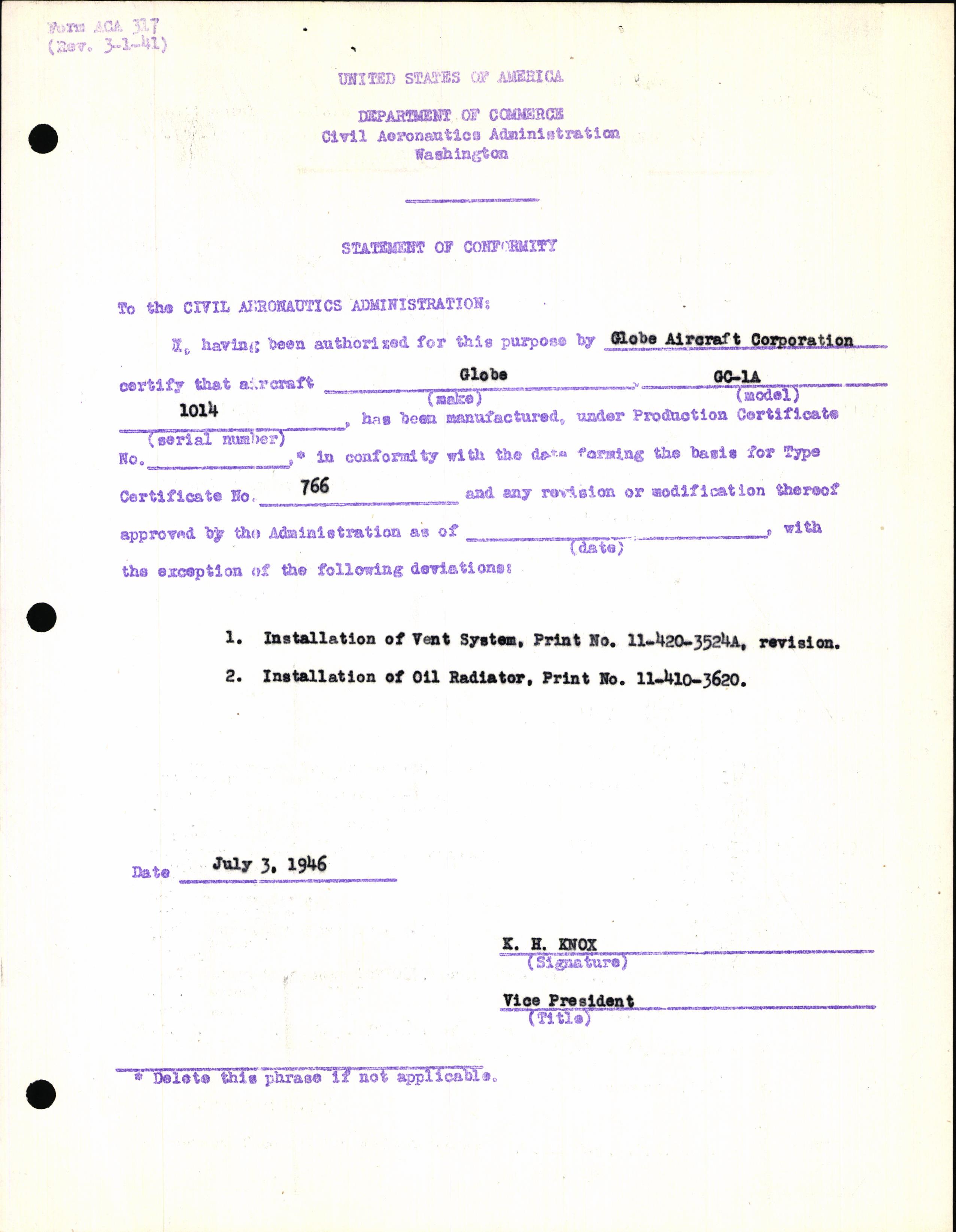 Sample page 5 from AirCorps Library document: Technical Information for Serial Number 1014