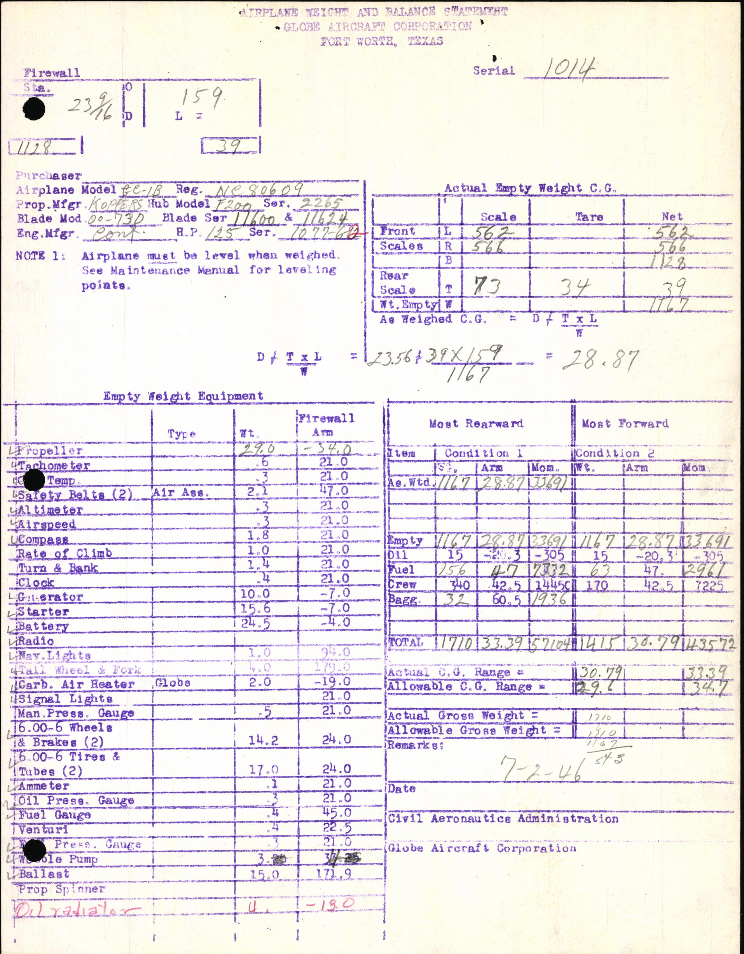 Sample page 7 from AirCorps Library document: Technical Information for Serial Number 1014