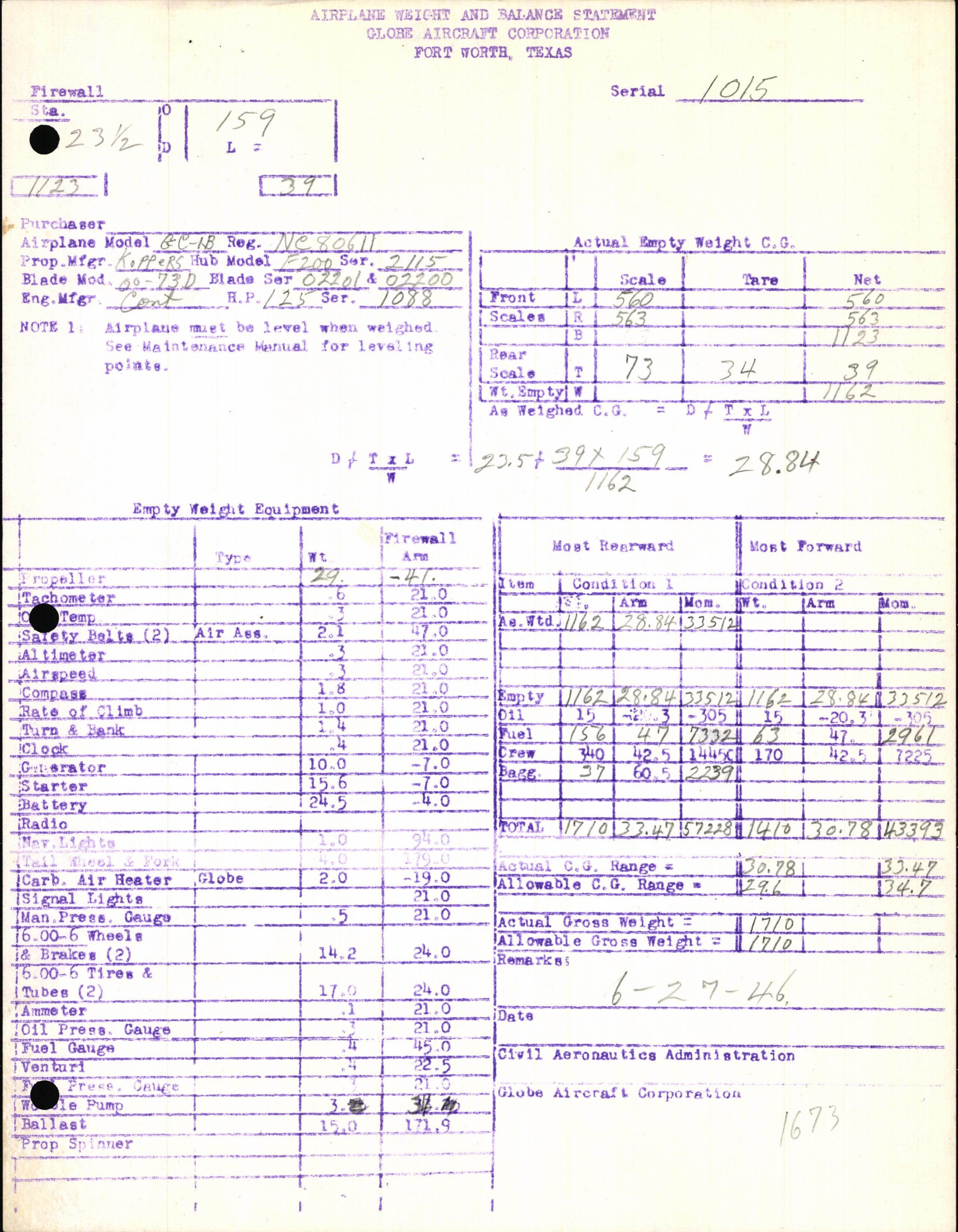 Sample page 5 from AirCorps Library document: Technical Information for Serial Number 1015