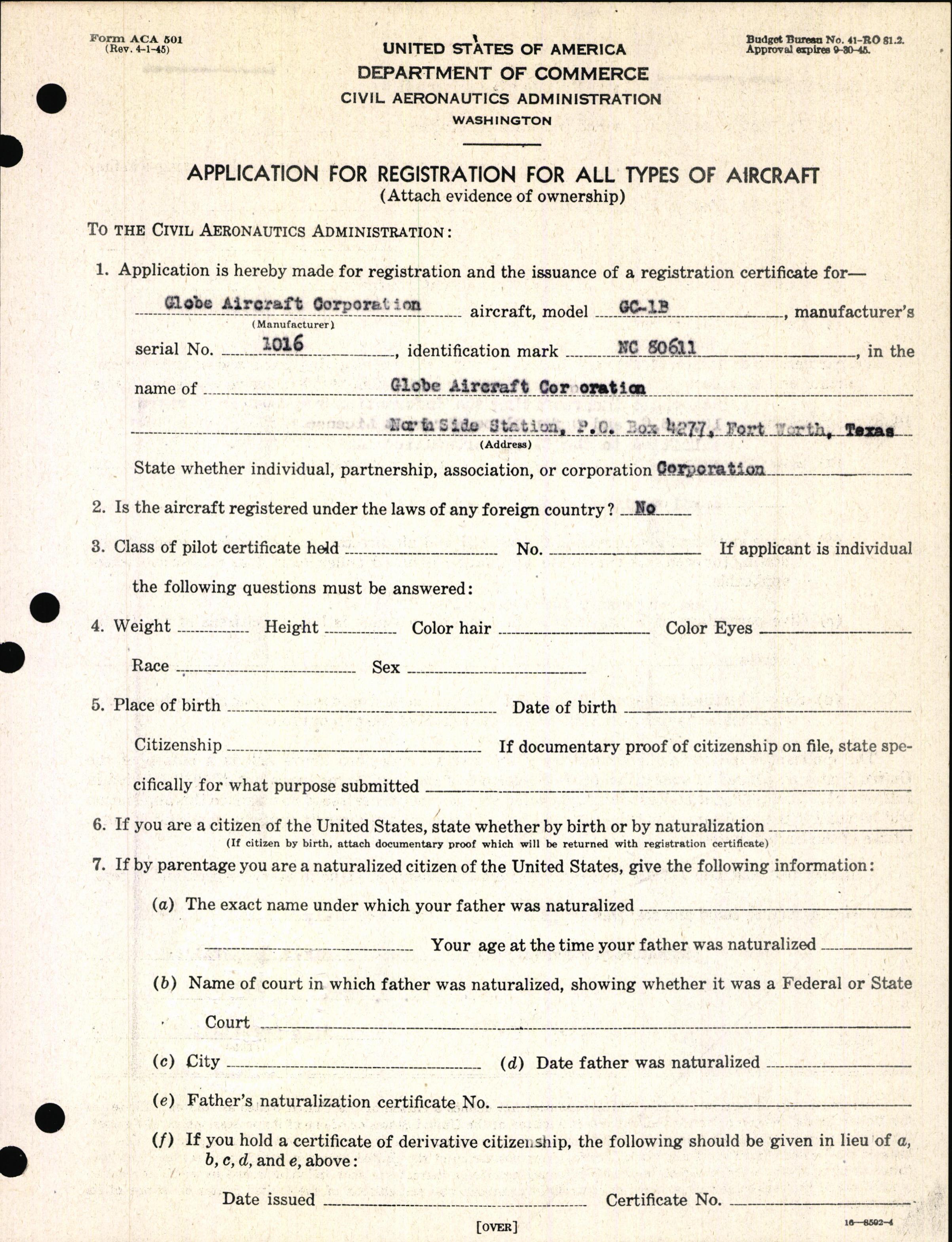 Sample page 3 from AirCorps Library document: Technical Information for Serial Number 1016