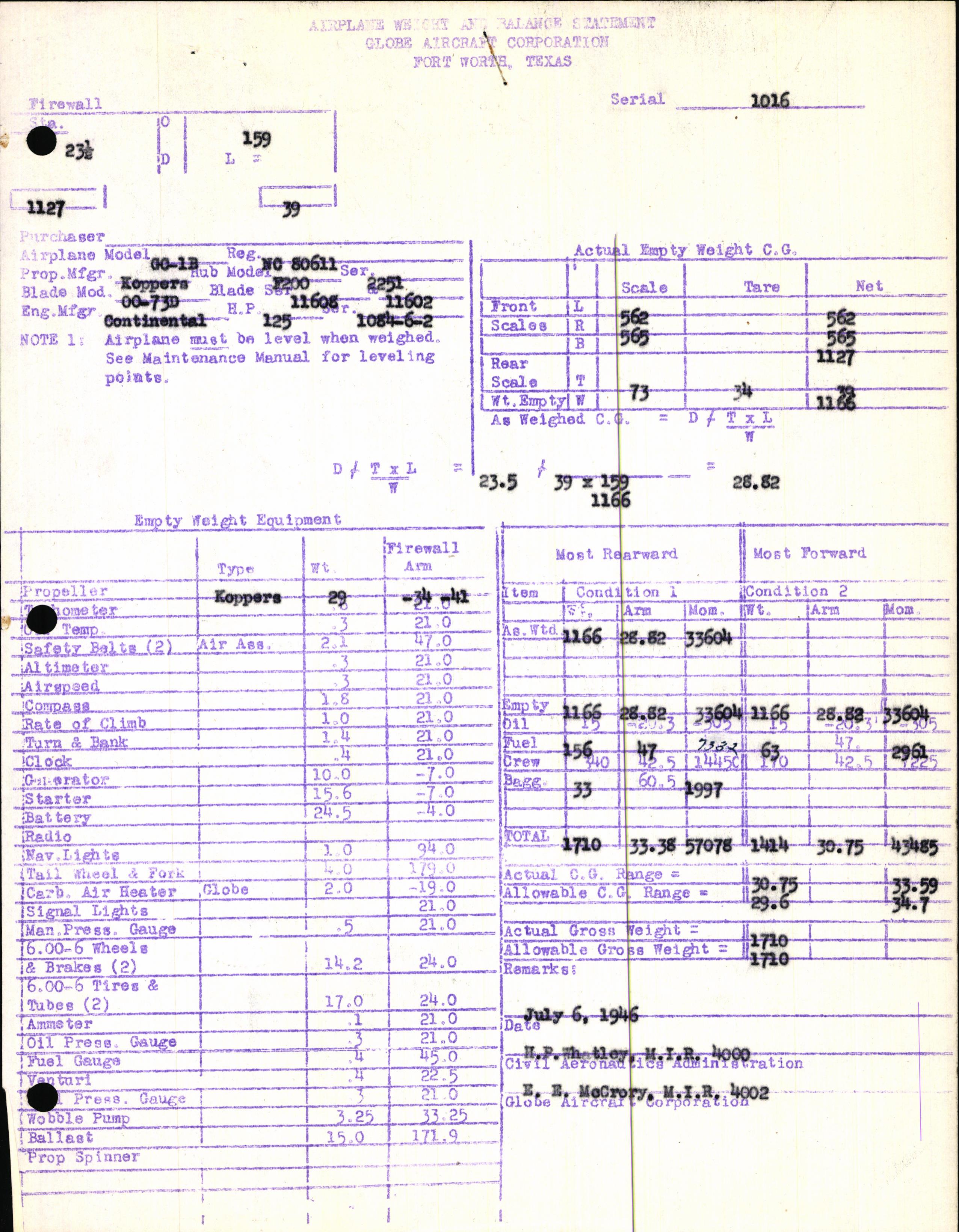 Sample page 5 from AirCorps Library document: Technical Information for Serial Number 1016