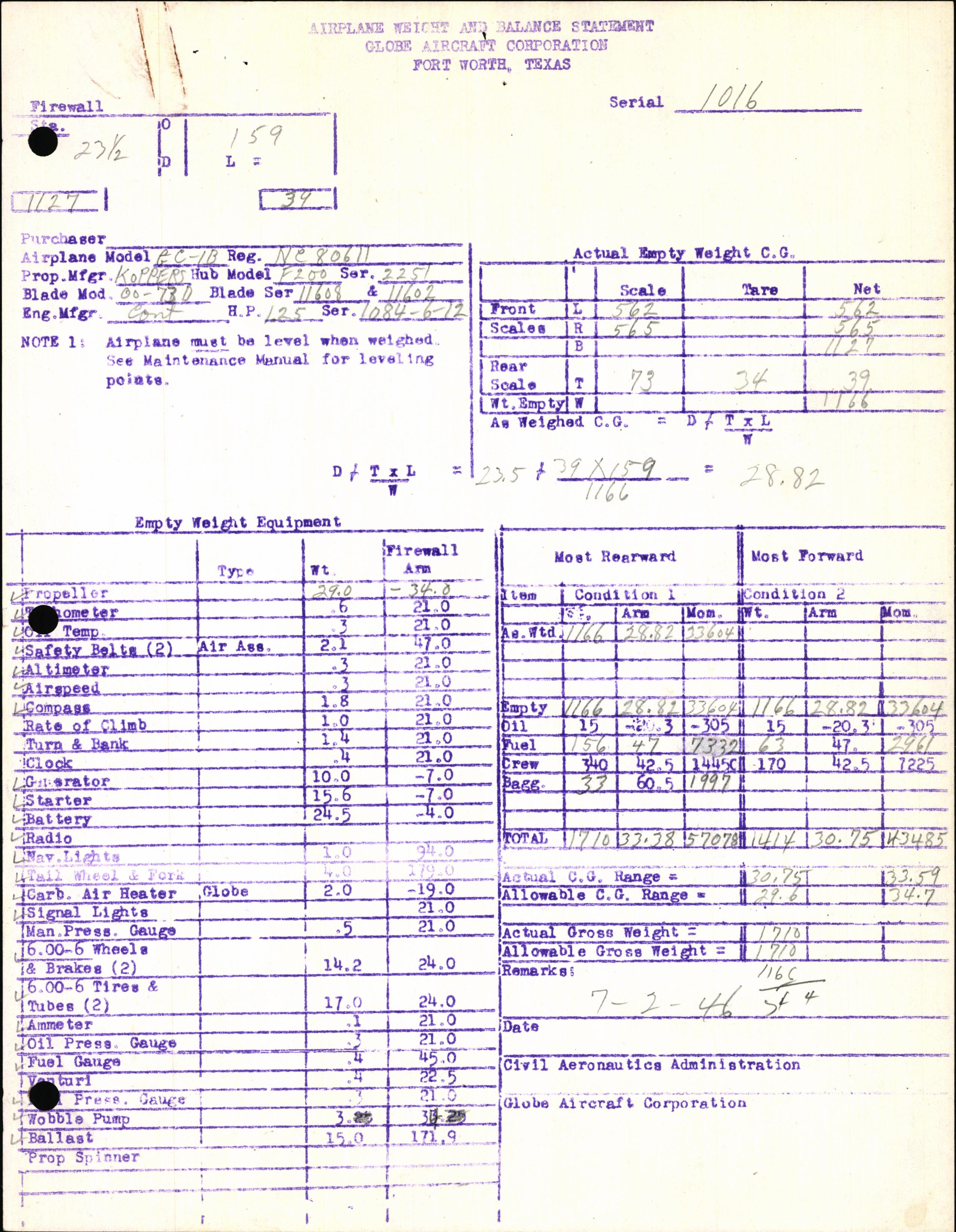 Sample page 7 from AirCorps Library document: Technical Information for Serial Number 1016