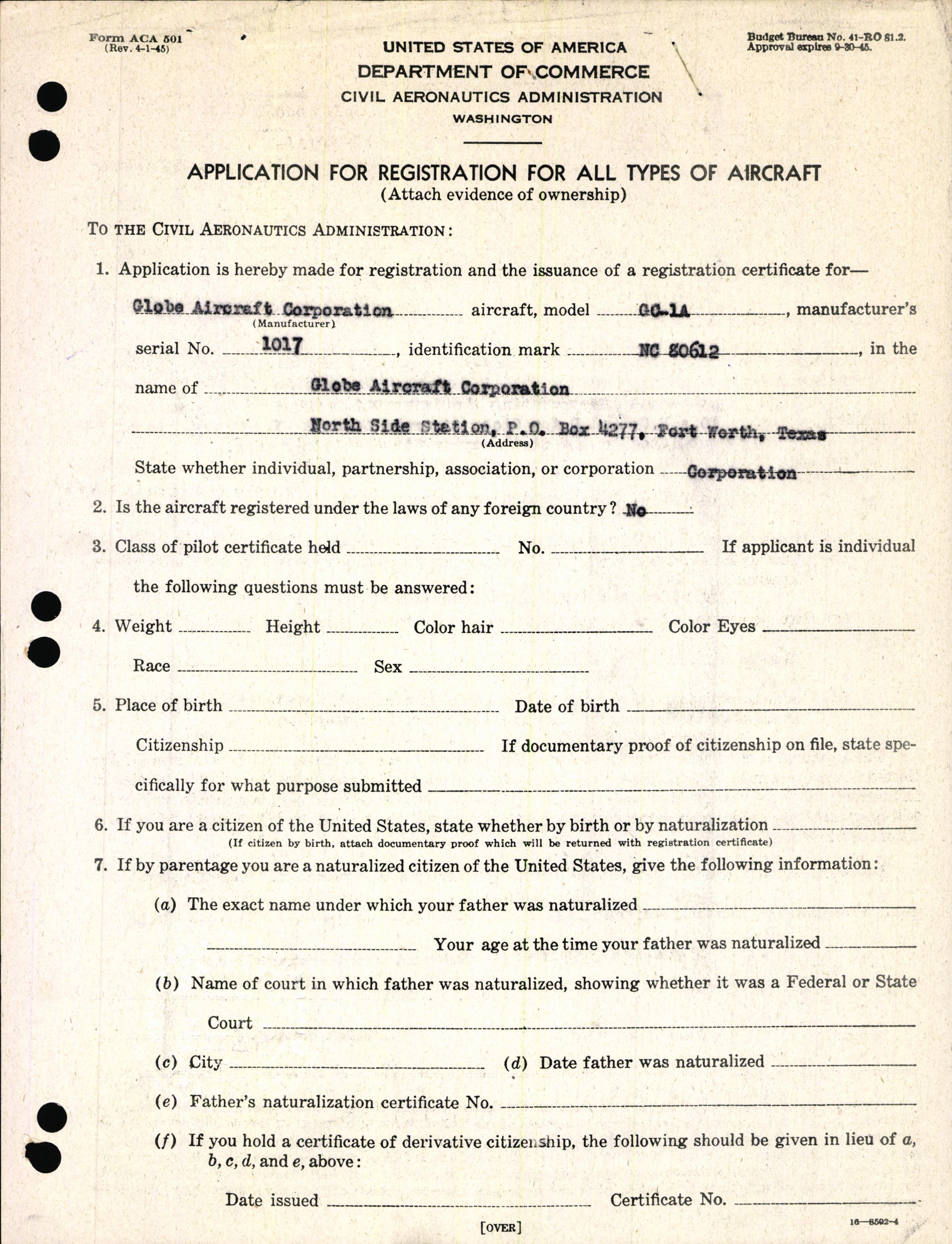 Sample page 3 from AirCorps Library document: Technical Information for Serial Number 1017