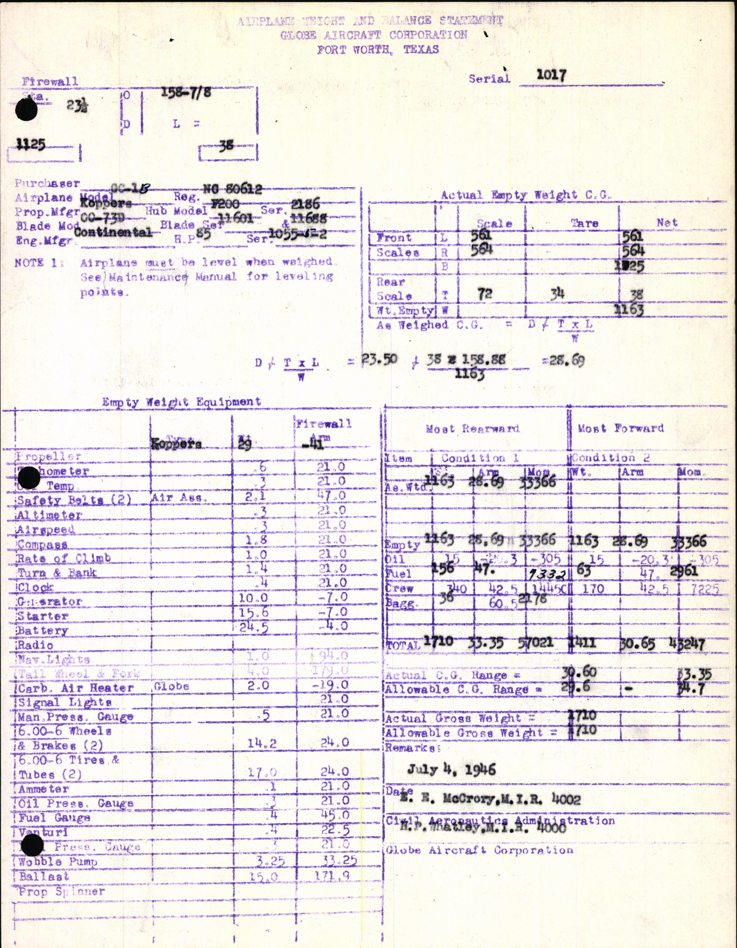 Sample page 5 from AirCorps Library document: Technical Information for Serial Number 1017