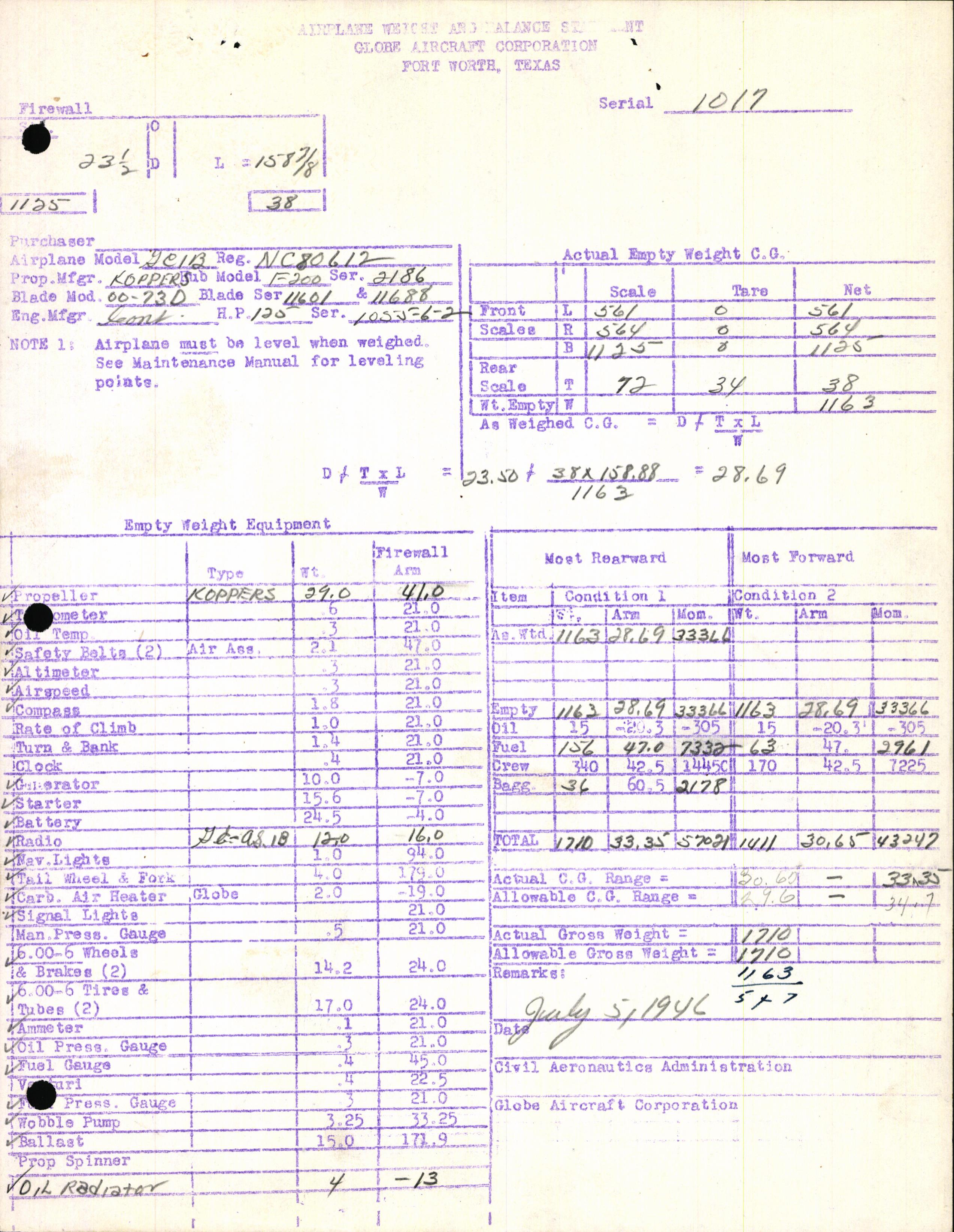 Sample page 7 from AirCorps Library document: Technical Information for Serial Number 1017