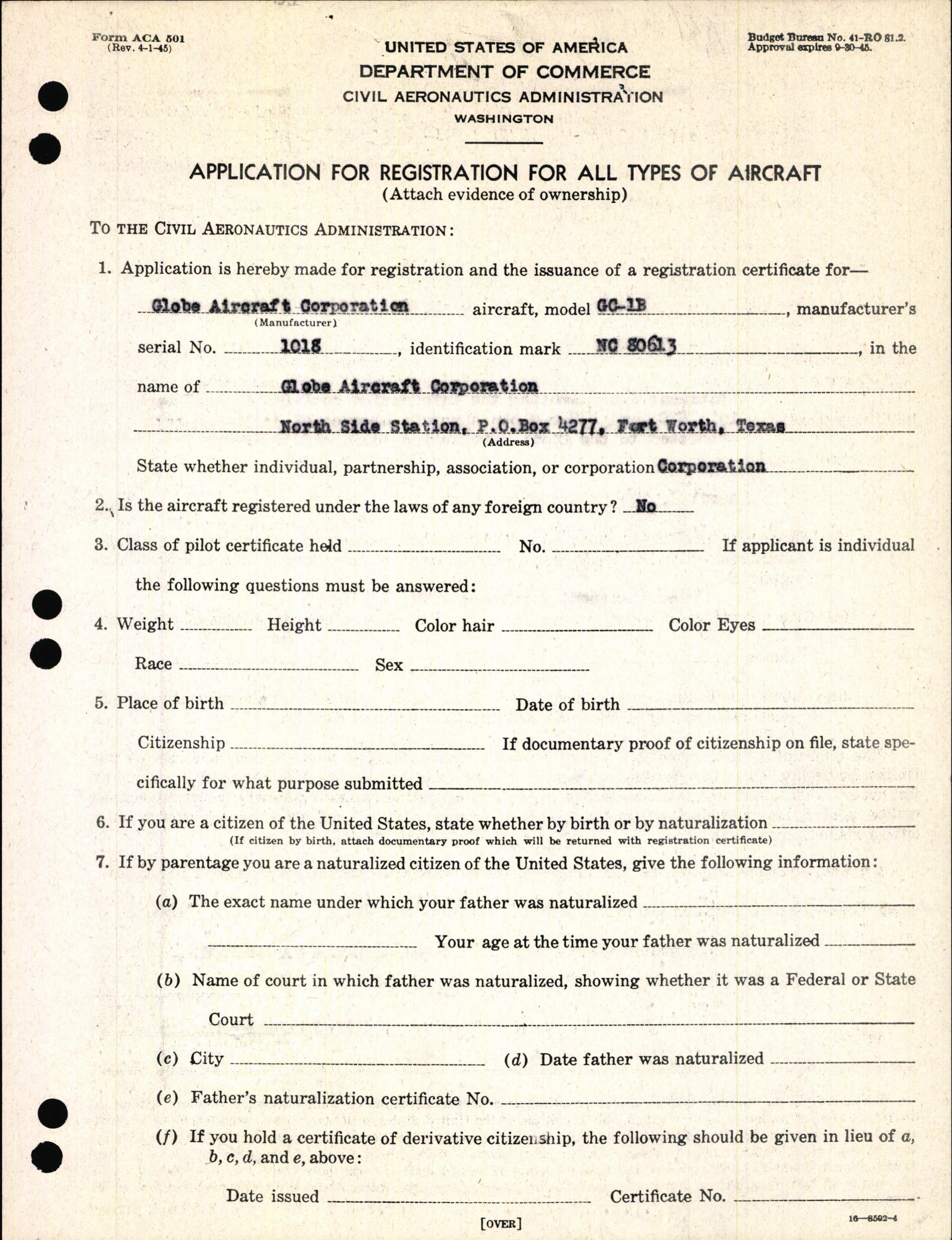 Sample page 3 from AirCorps Library document: Technical Information for Serial Number 1018