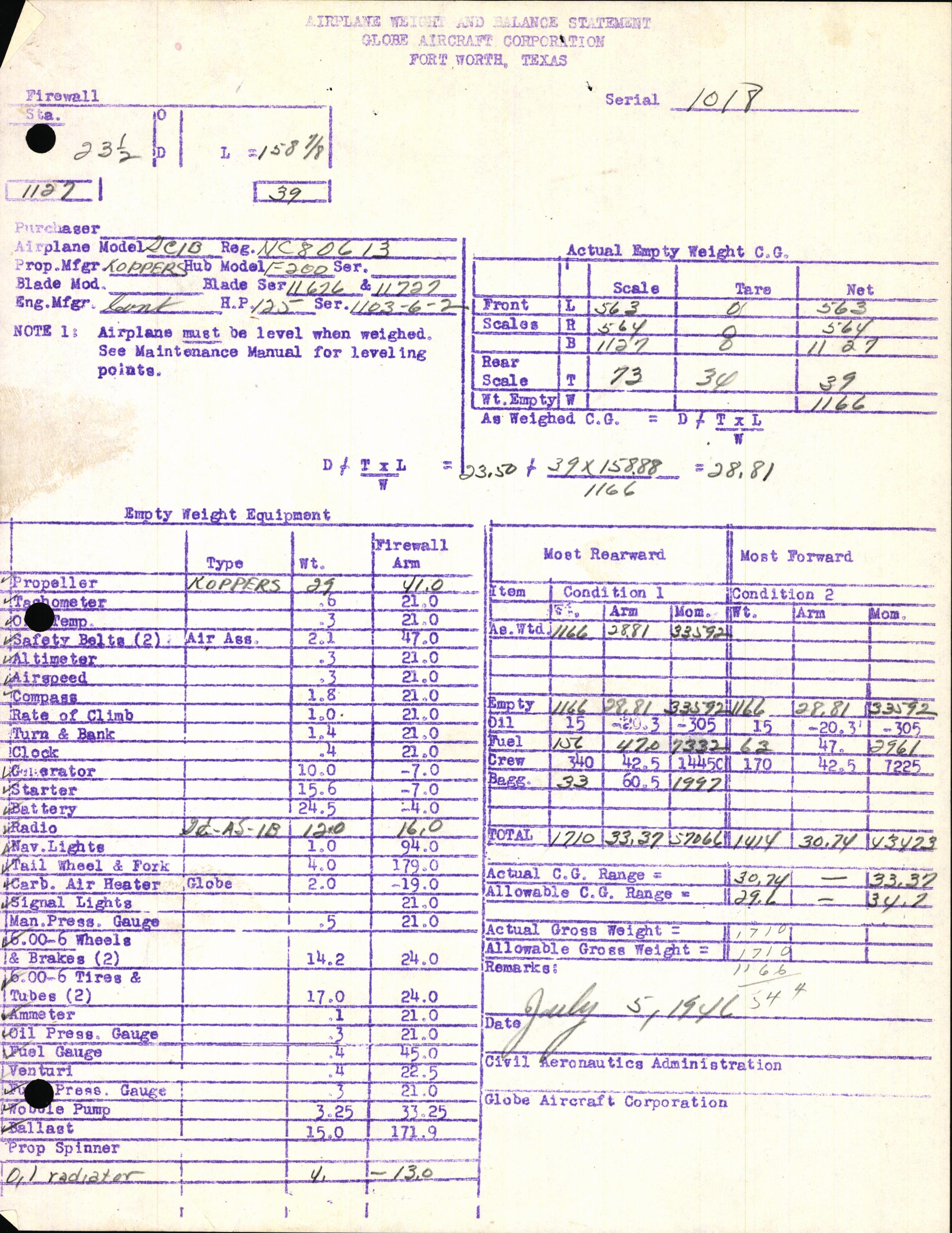 Sample page 7 from AirCorps Library document: Technical Information for Serial Number 1018