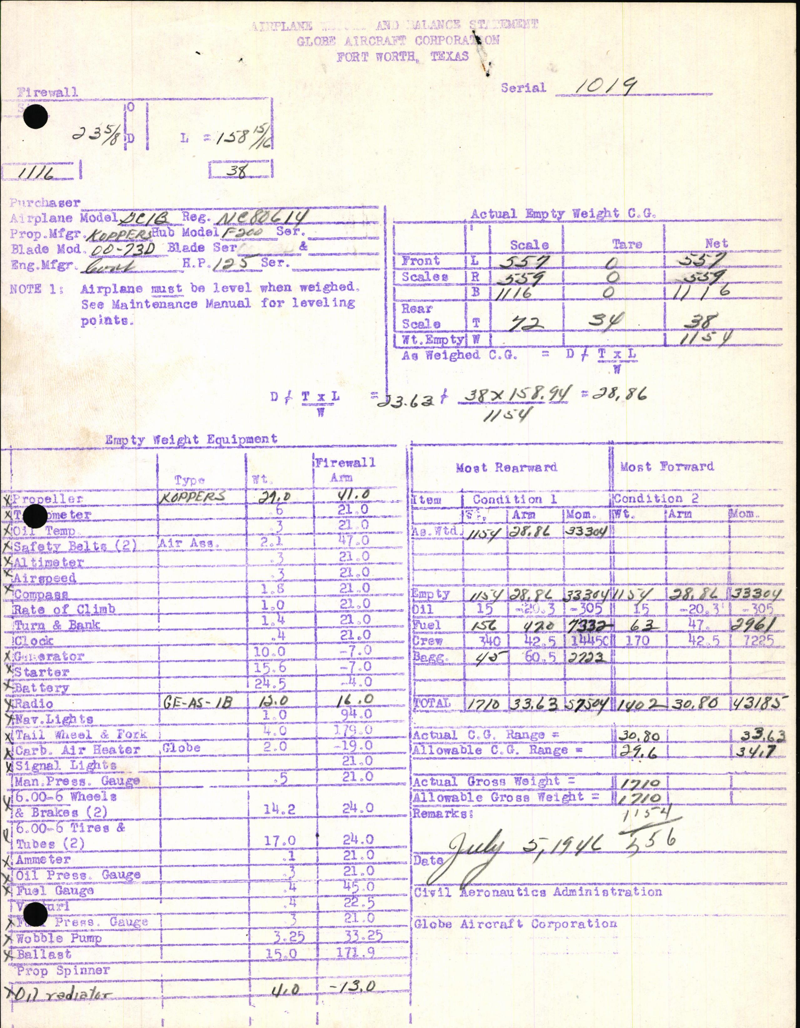 Sample page 5 from AirCorps Library document: Technical Information for Serial Number 1019