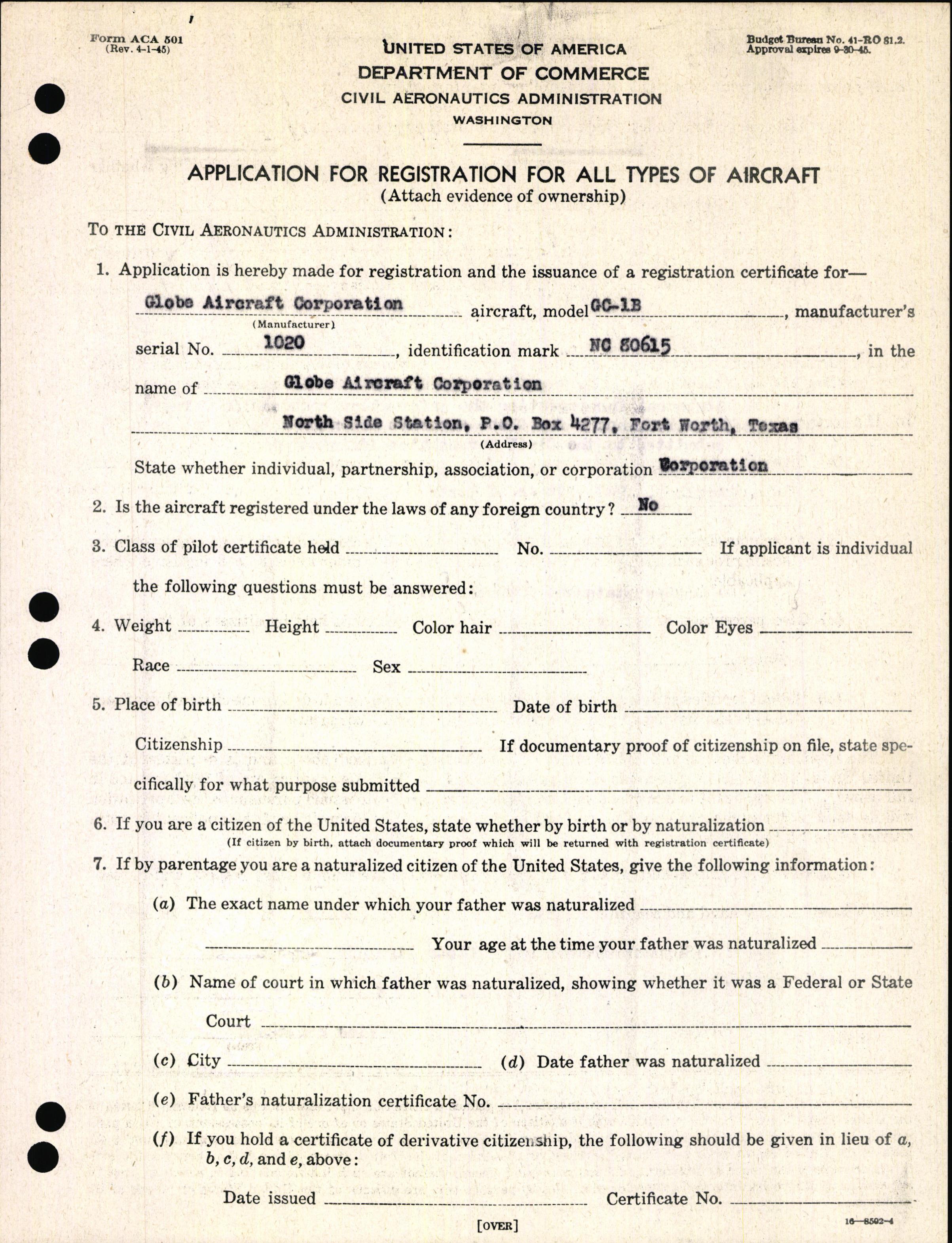 Sample page 3 from AirCorps Library document: Technical Information for Serial Number 1020