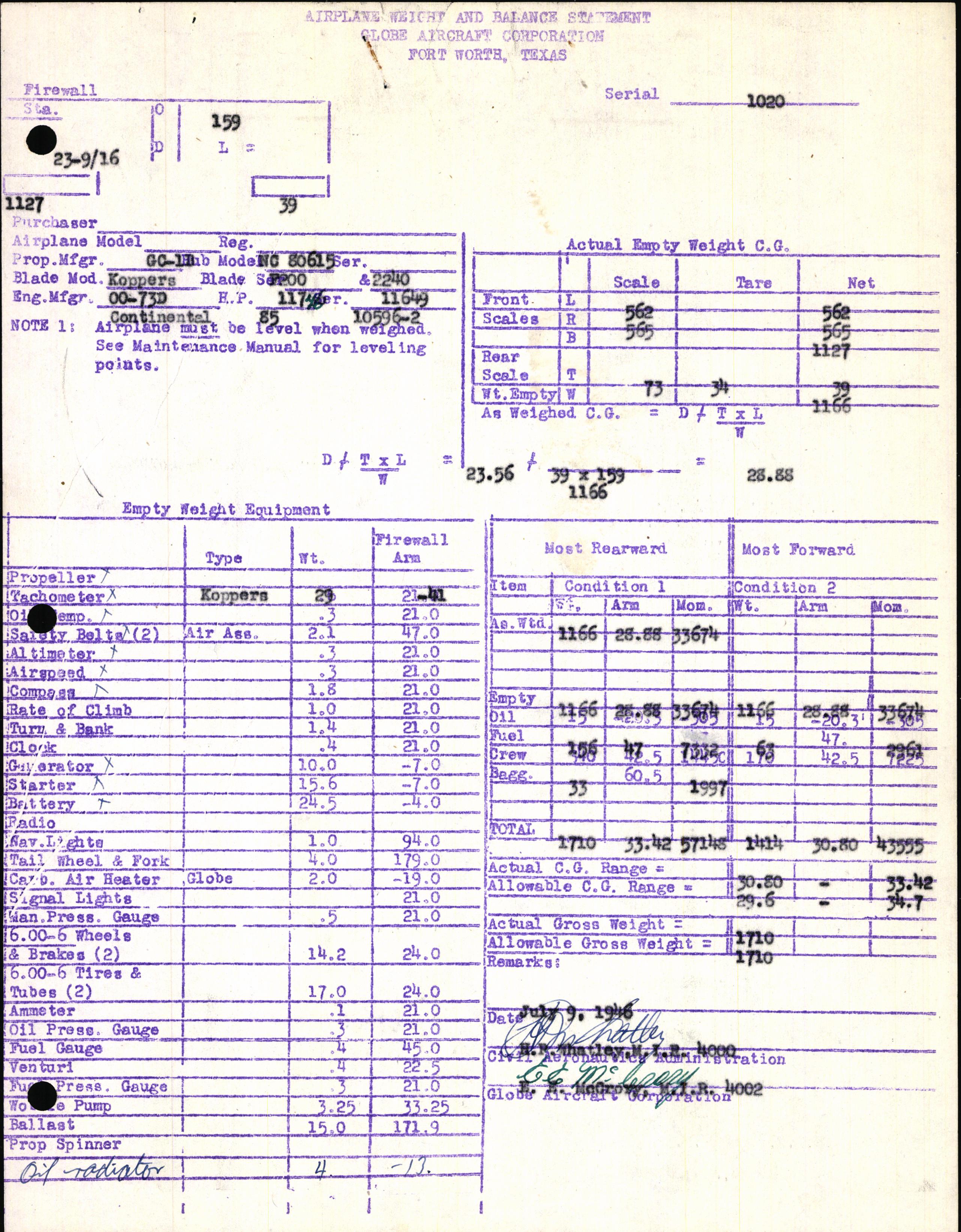 Sample page 5 from AirCorps Library document: Technical Information for Serial Number 1020