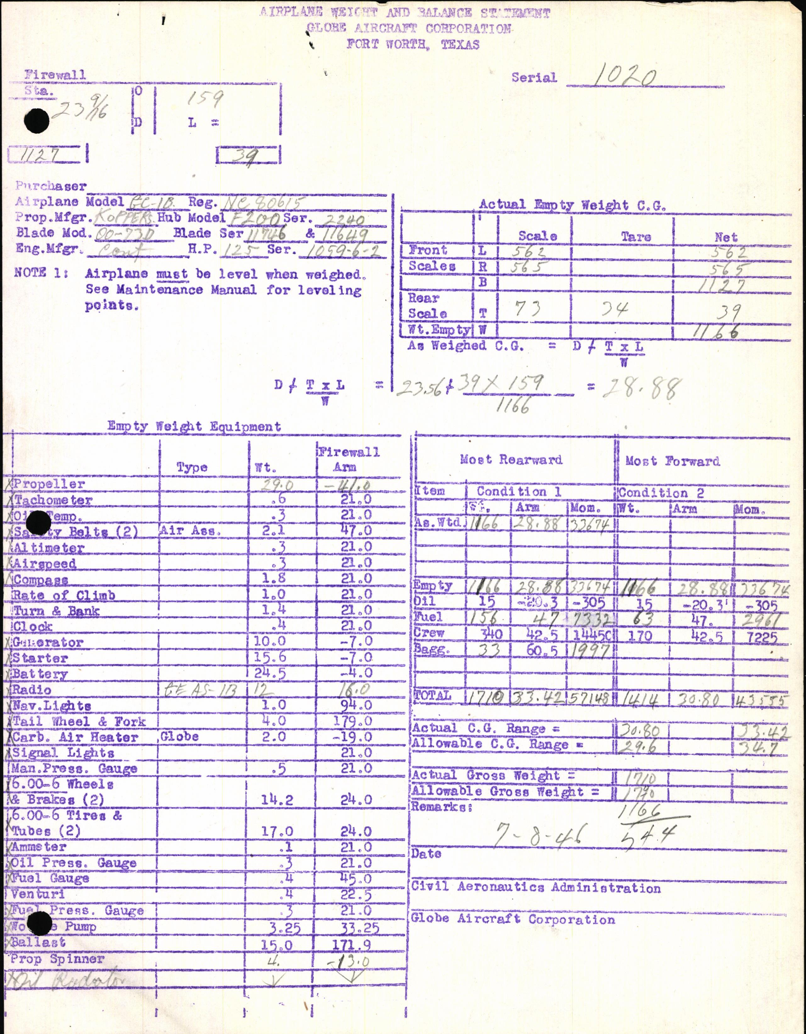 Sample page 7 from AirCorps Library document: Technical Information for Serial Number 1020