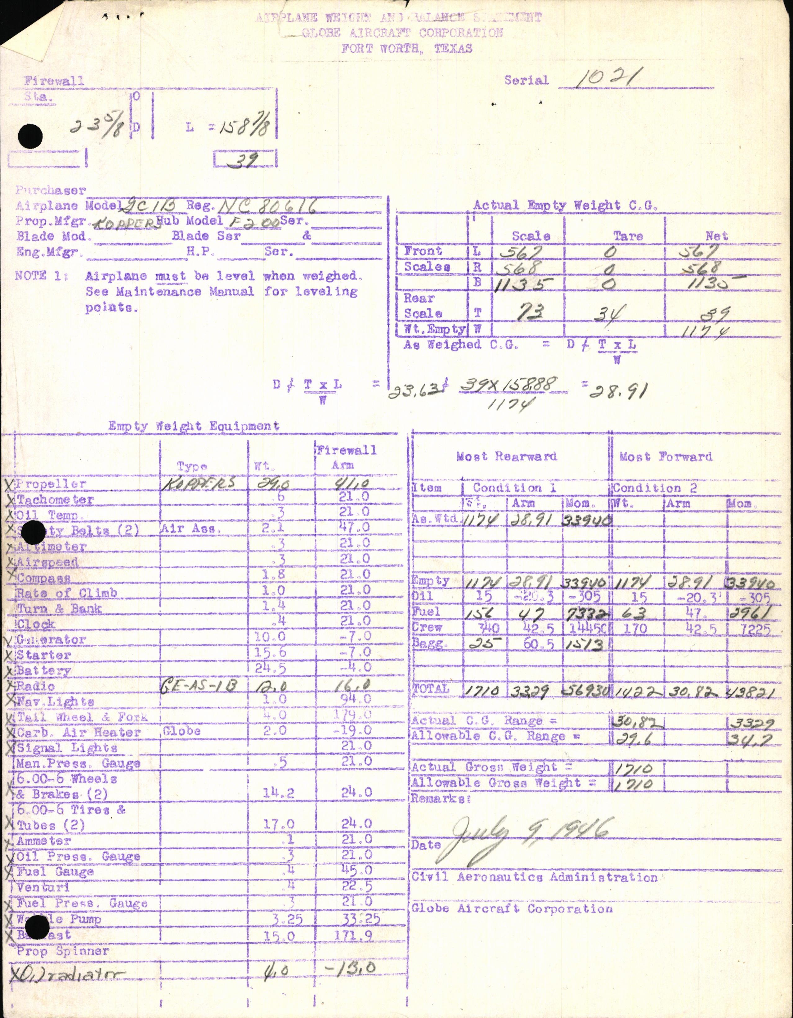 Sample page 7 from AirCorps Library document: Technical Information for Serial Number 1021