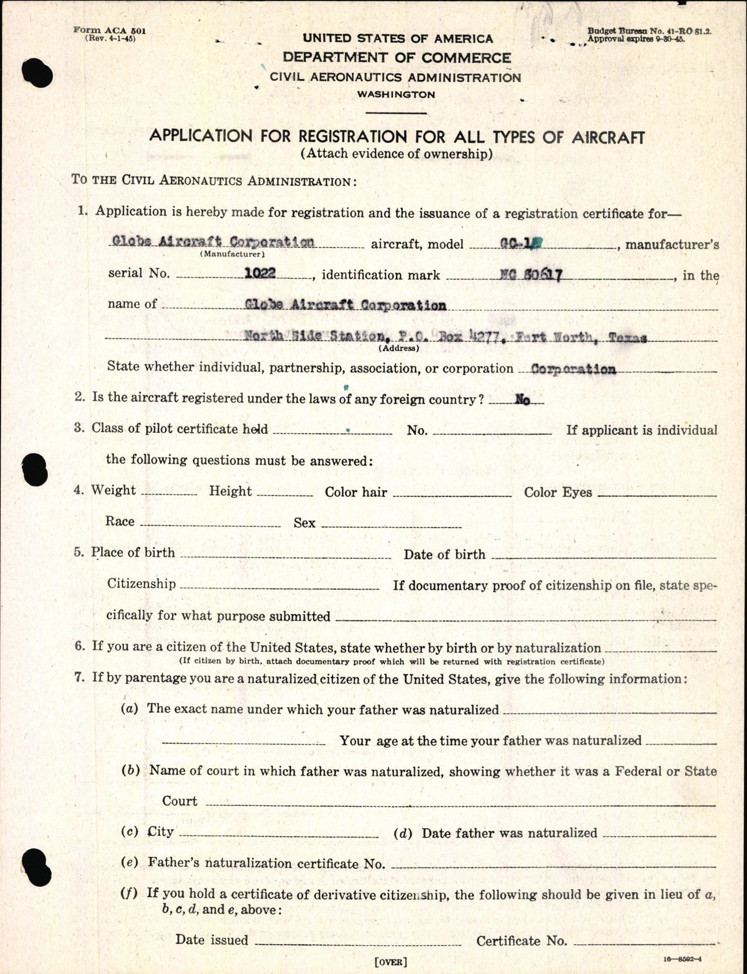 Sample page 3 from AirCorps Library document: Technical Information for Serial Number 1022