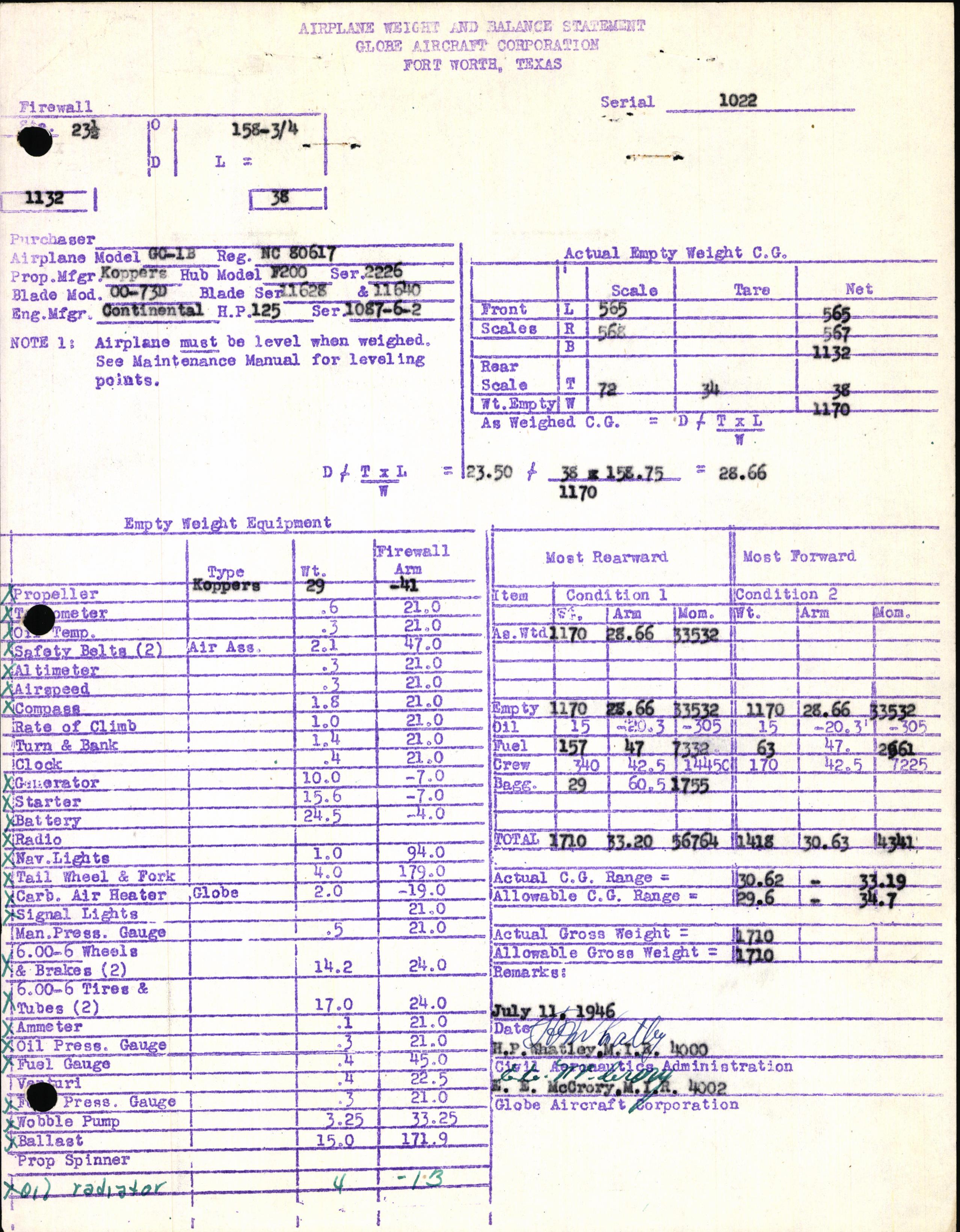 Sample page 5 from AirCorps Library document: Technical Information for Serial Number 1022