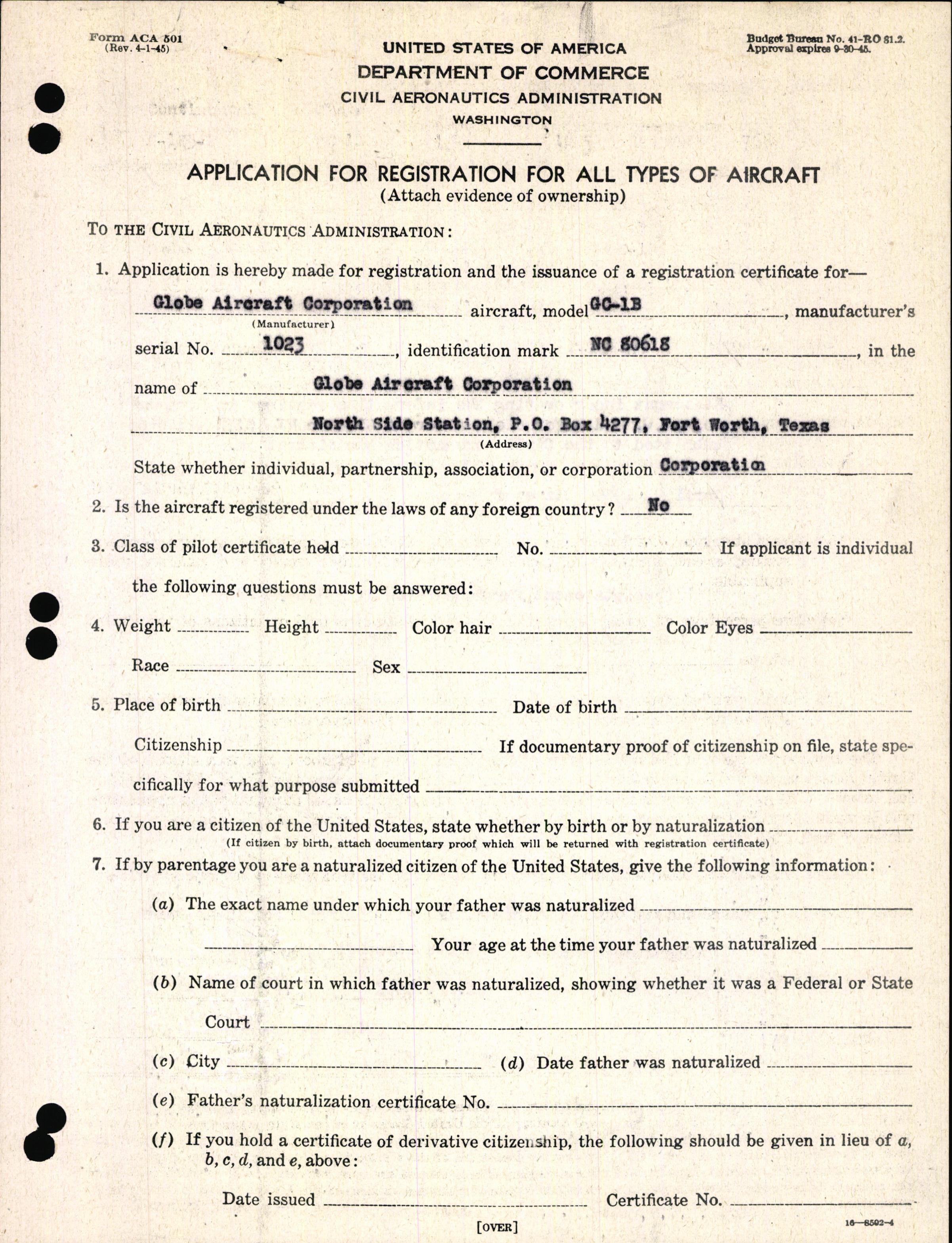 Sample page 3 from AirCorps Library document: Technical Information for Serial Number 1023