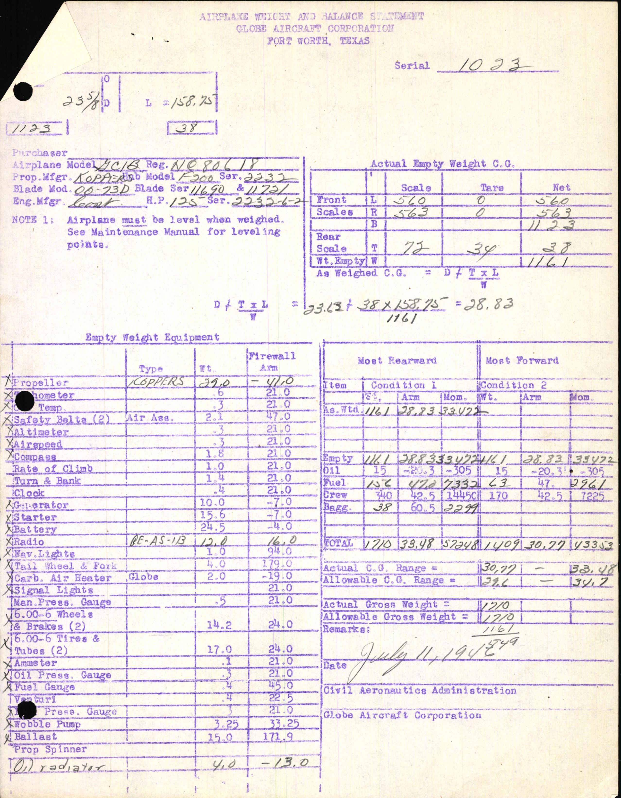 Sample page 5 from AirCorps Library document: Technical Information for Serial Number 1023