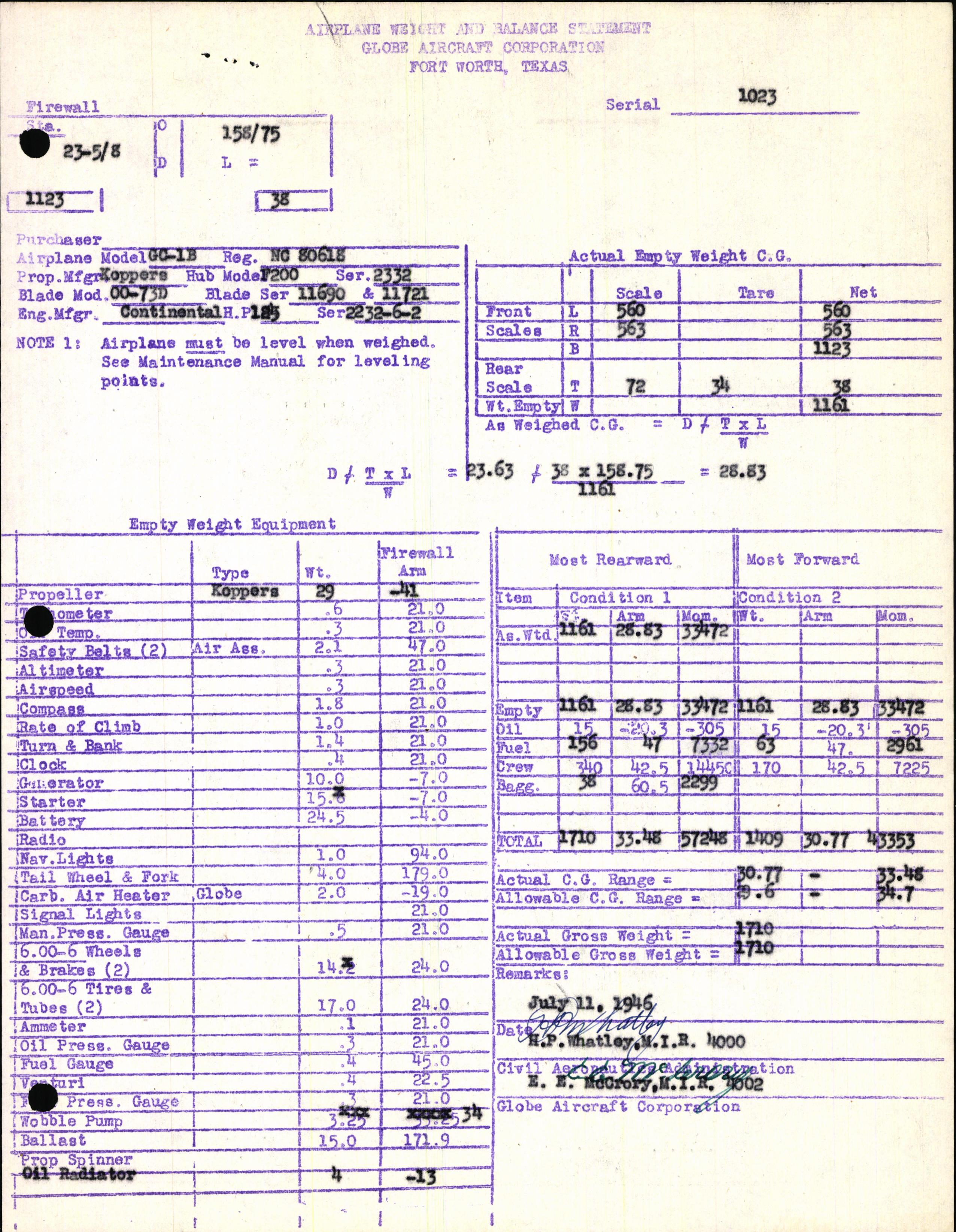 Sample page 7 from AirCorps Library document: Technical Information for Serial Number 1023