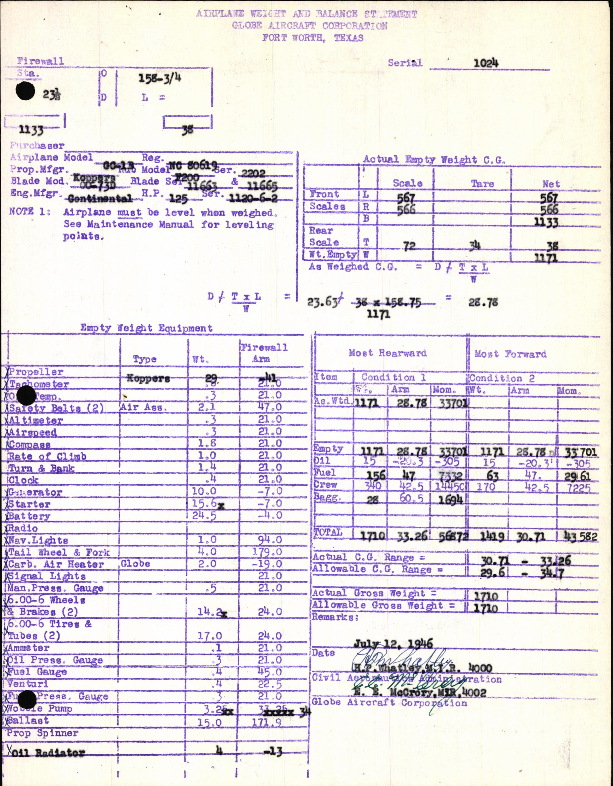 Sample page 5 from AirCorps Library document: Technical Information for Serial Number 1024