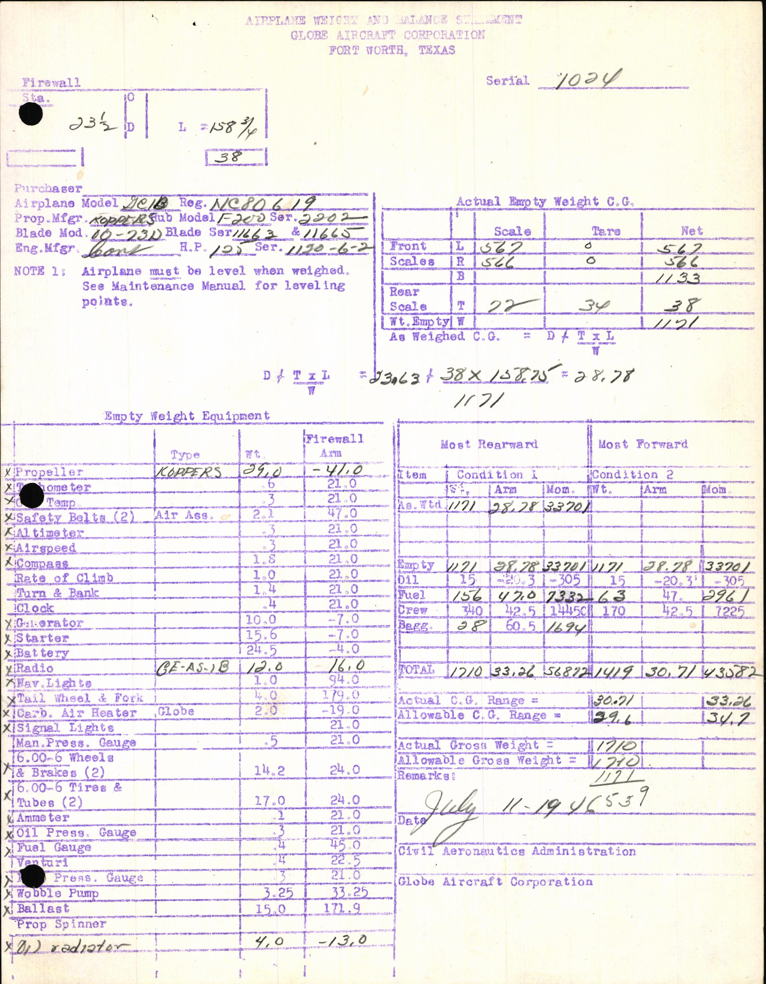 Sample page 7 from AirCorps Library document: Technical Information for Serial Number 1024