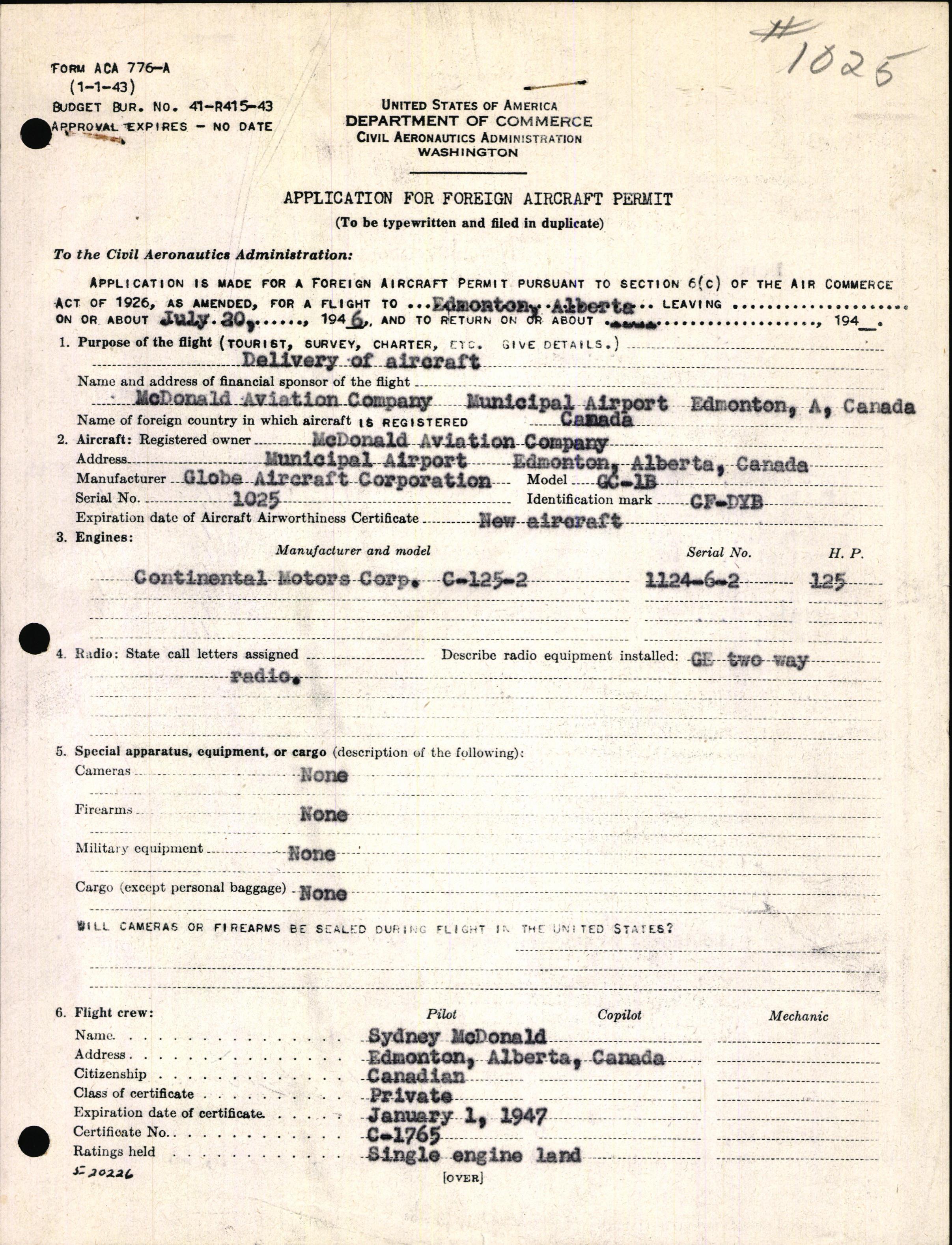 Sample page 3 from AirCorps Library document: Technical Information for Serial Number 1025