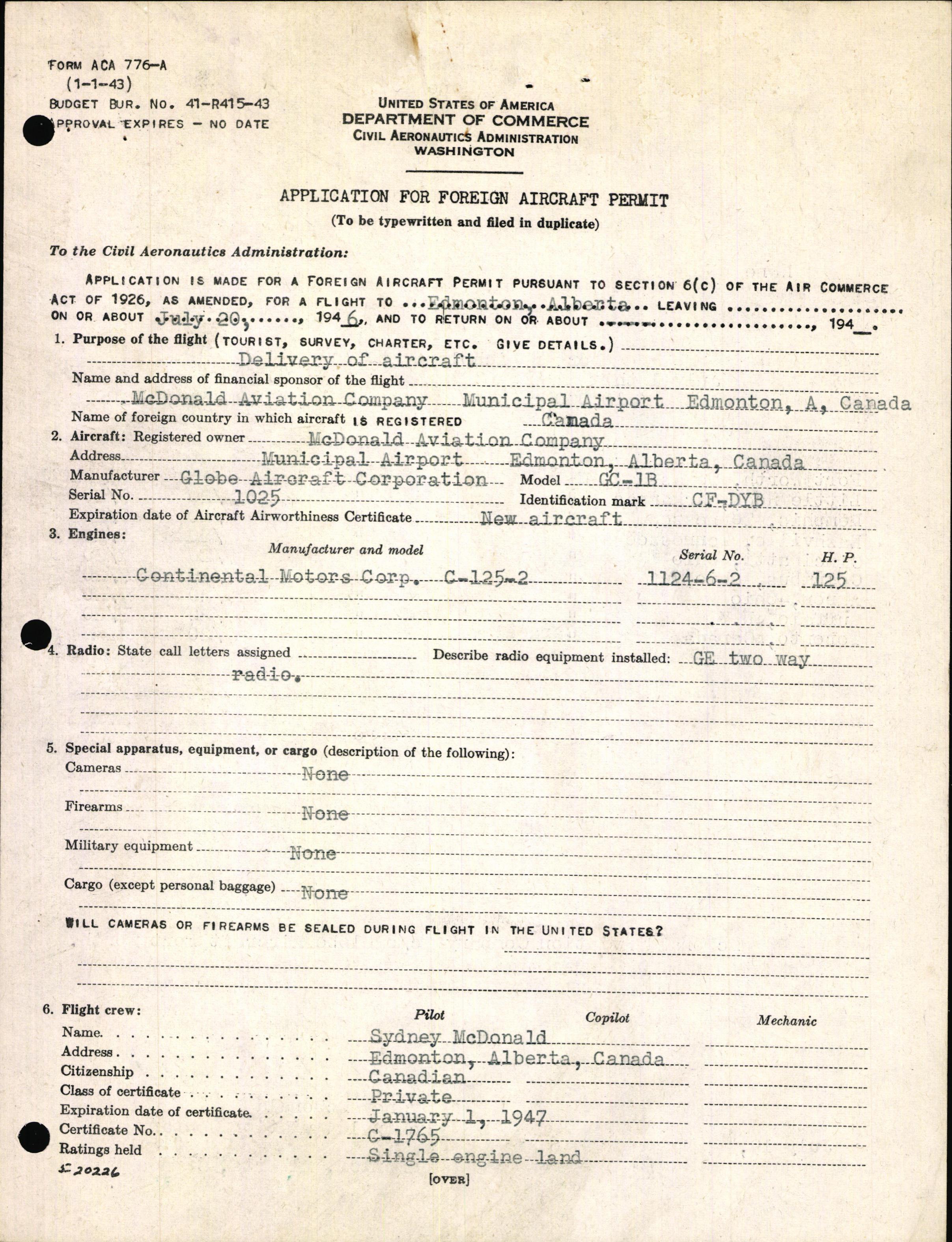 Sample page 5 from AirCorps Library document: Technical Information for Serial Number 1025