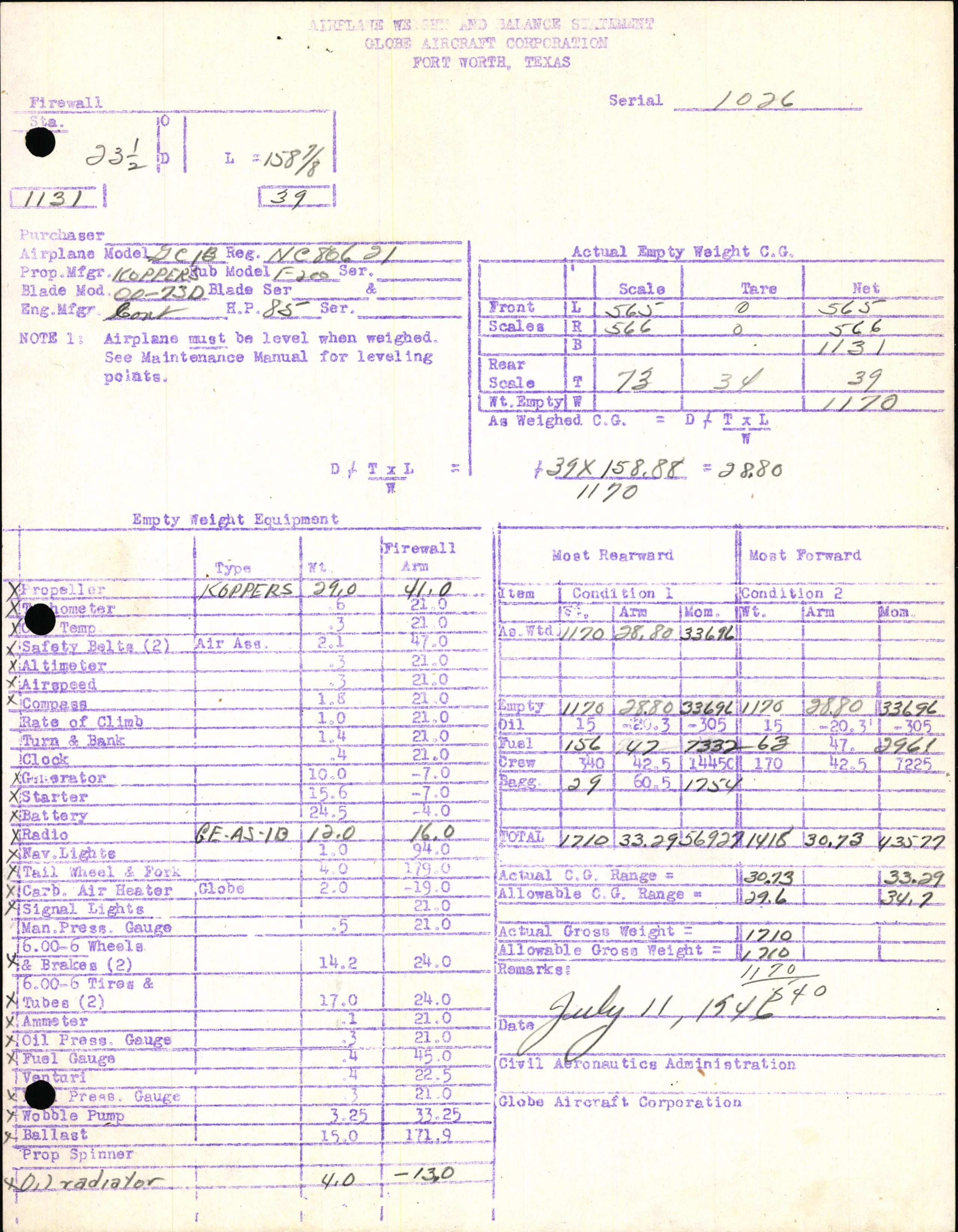 Sample page 5 from AirCorps Library document: Technical Information for Serial Number 1026